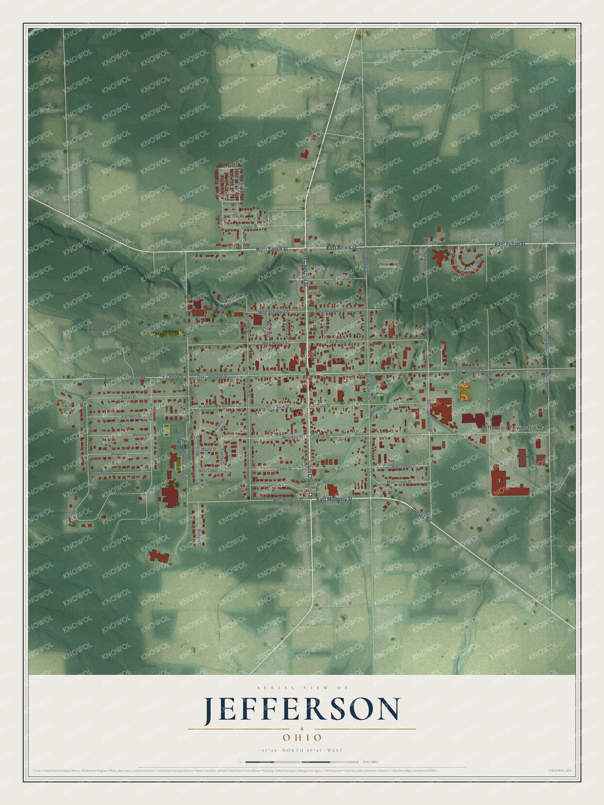 Watermarked full-map preview of Jefferson, Ohio