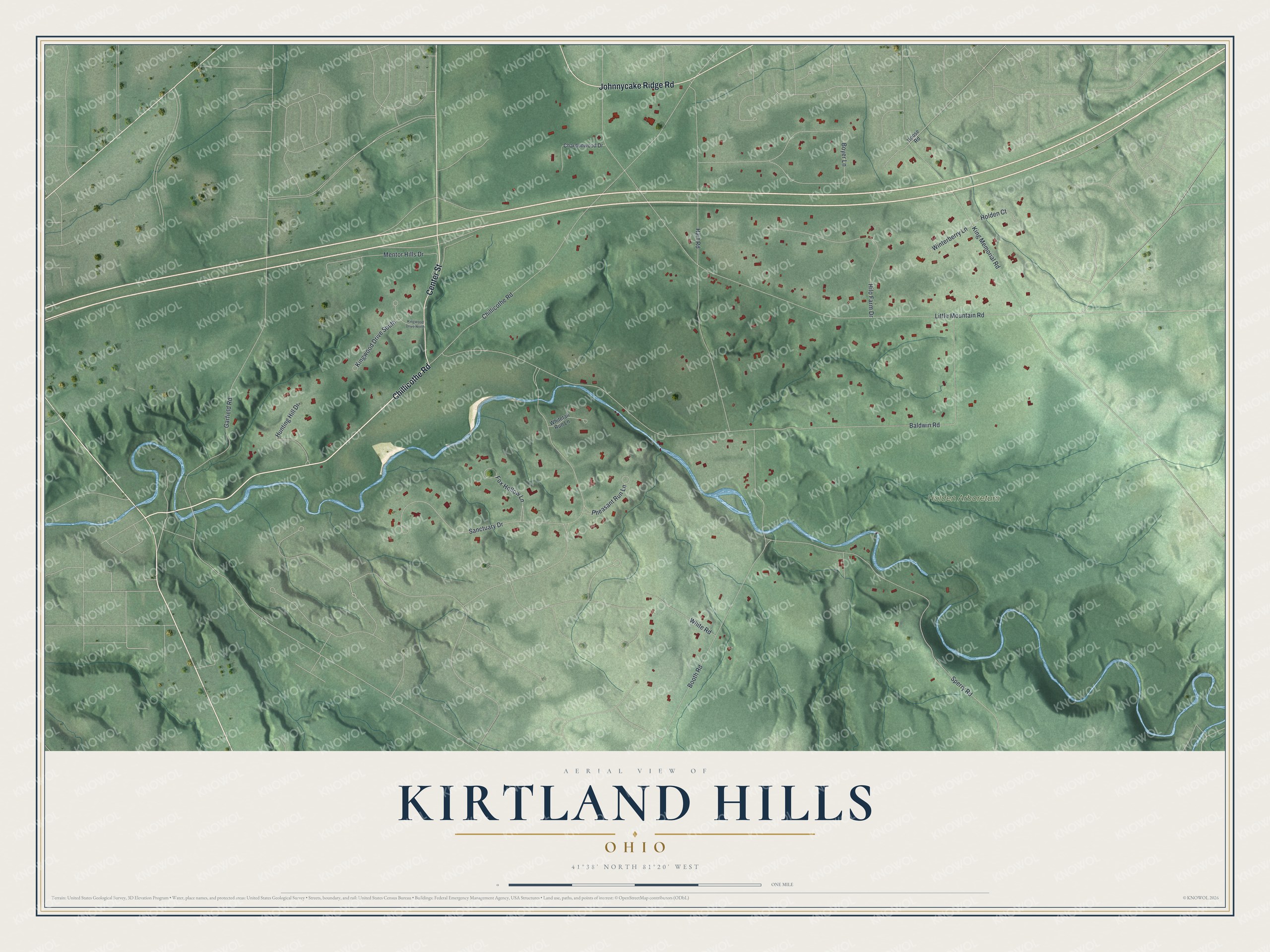 Watermarked full-map preview of Kirtland Hills, Ohio