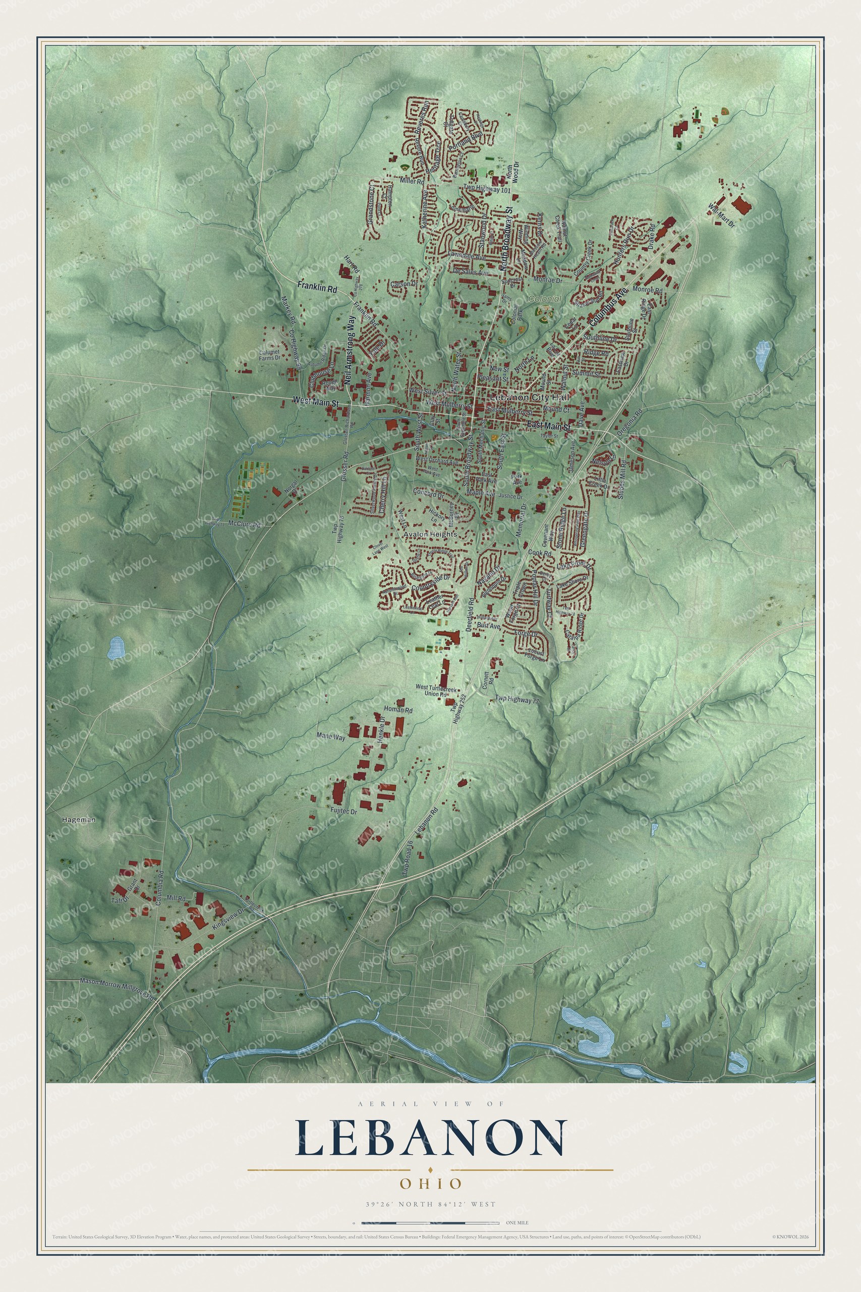 Watermarked full-map preview of Lebanon, Ohio