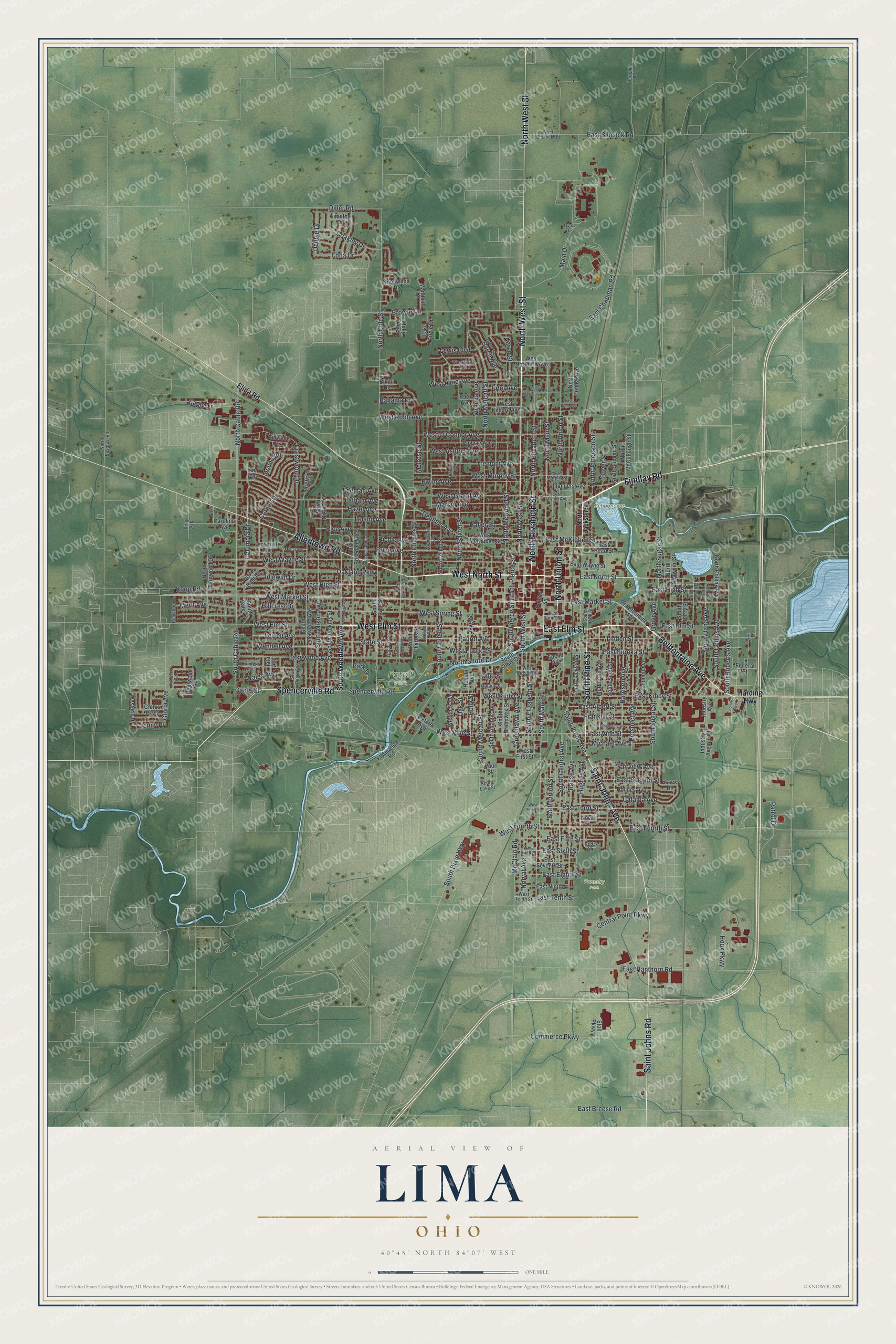 Watermarked full-map preview of Lima, Ohio