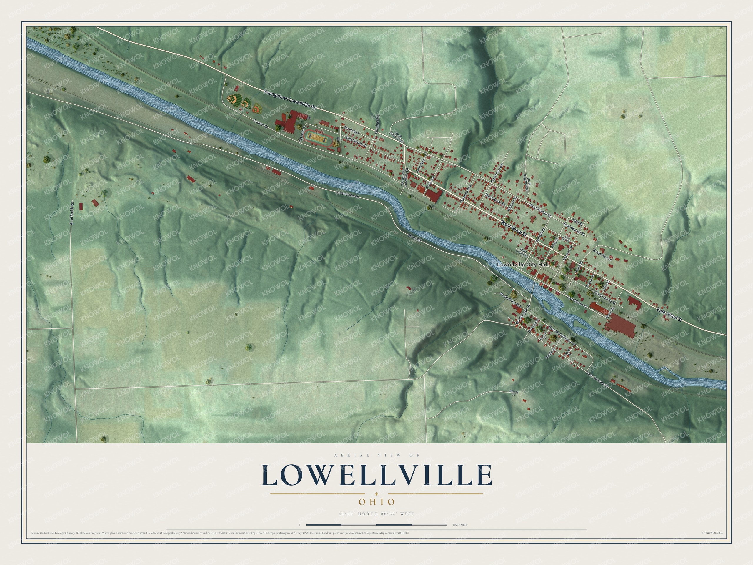 Watermarked full-map preview of Lowellville, Ohio