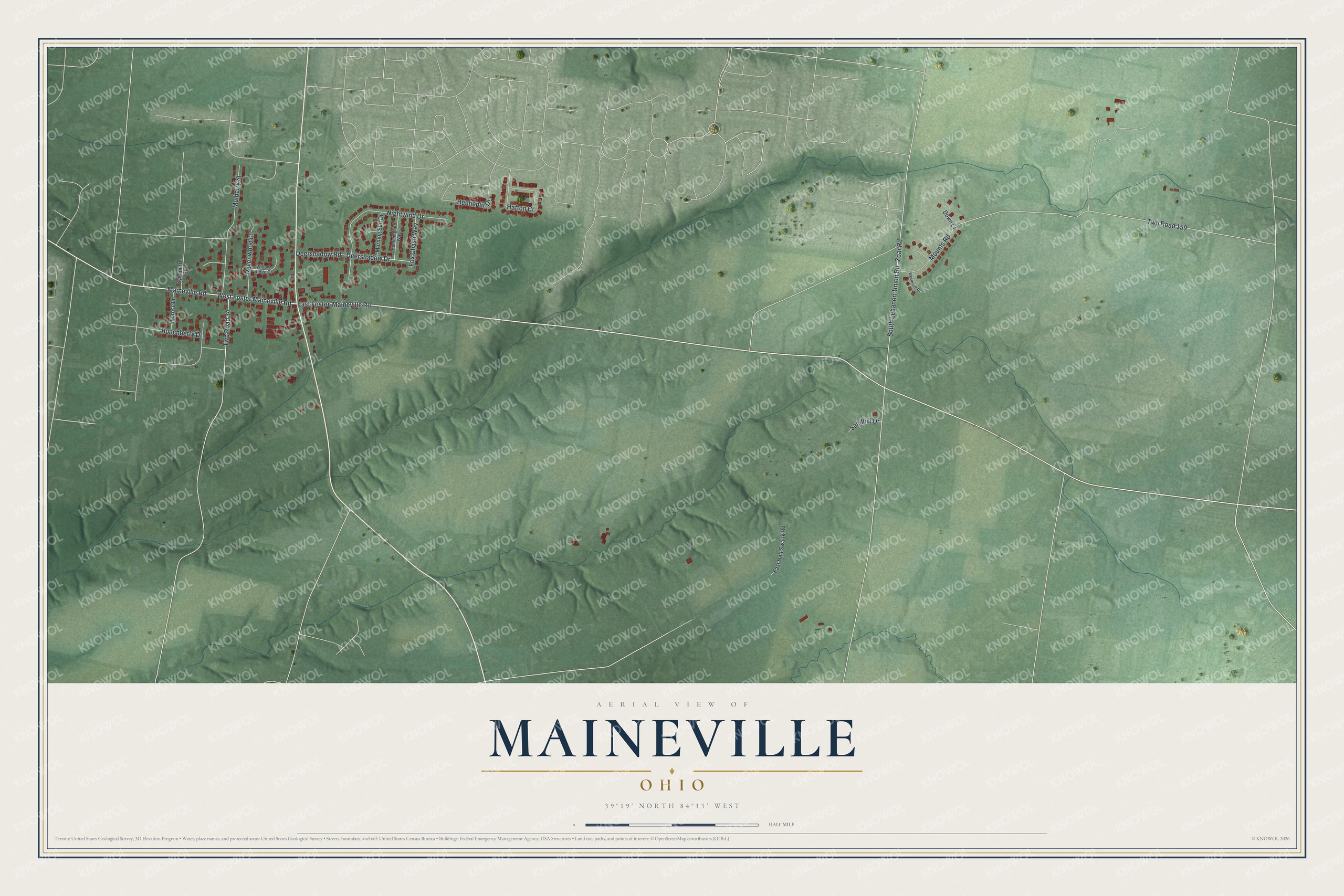 Watermarked full-map preview of Maineville, Ohio