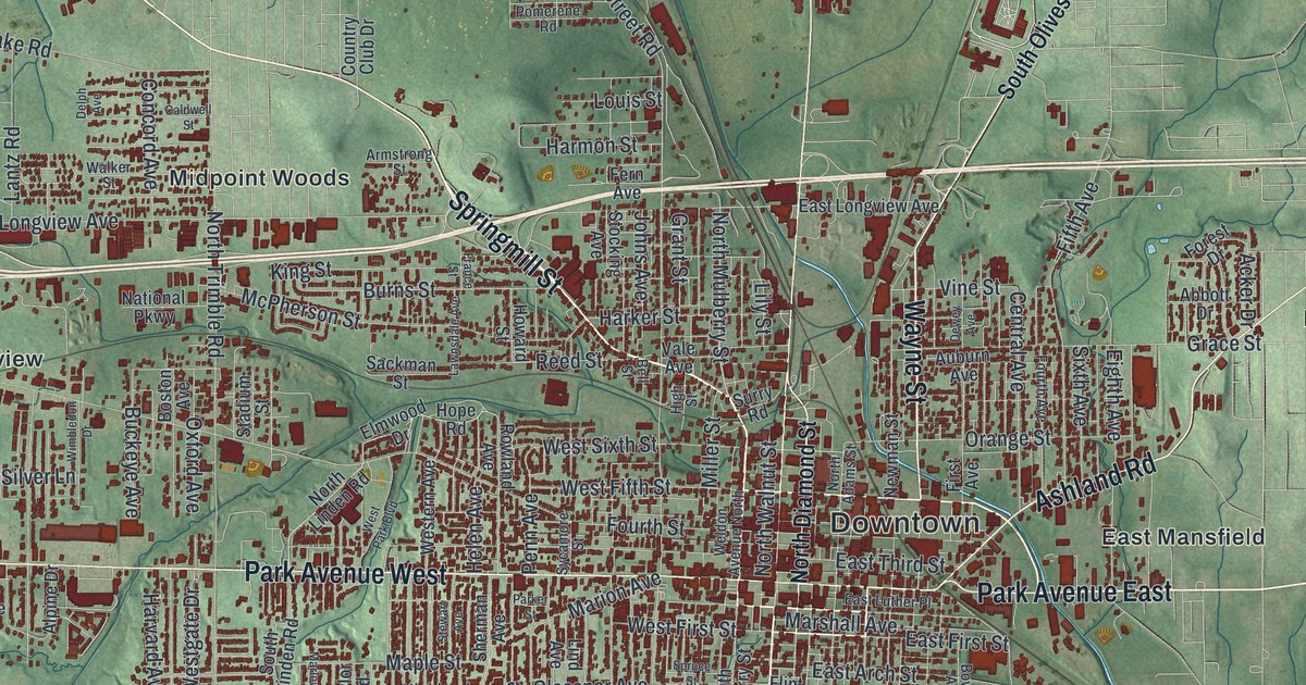 Map of Mansfield, Ohio in 2026