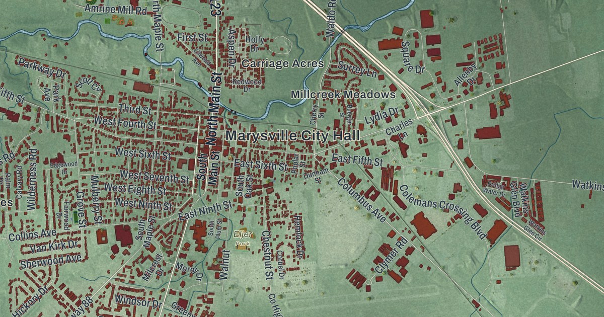 Map of Marysville, Ohio in 2026