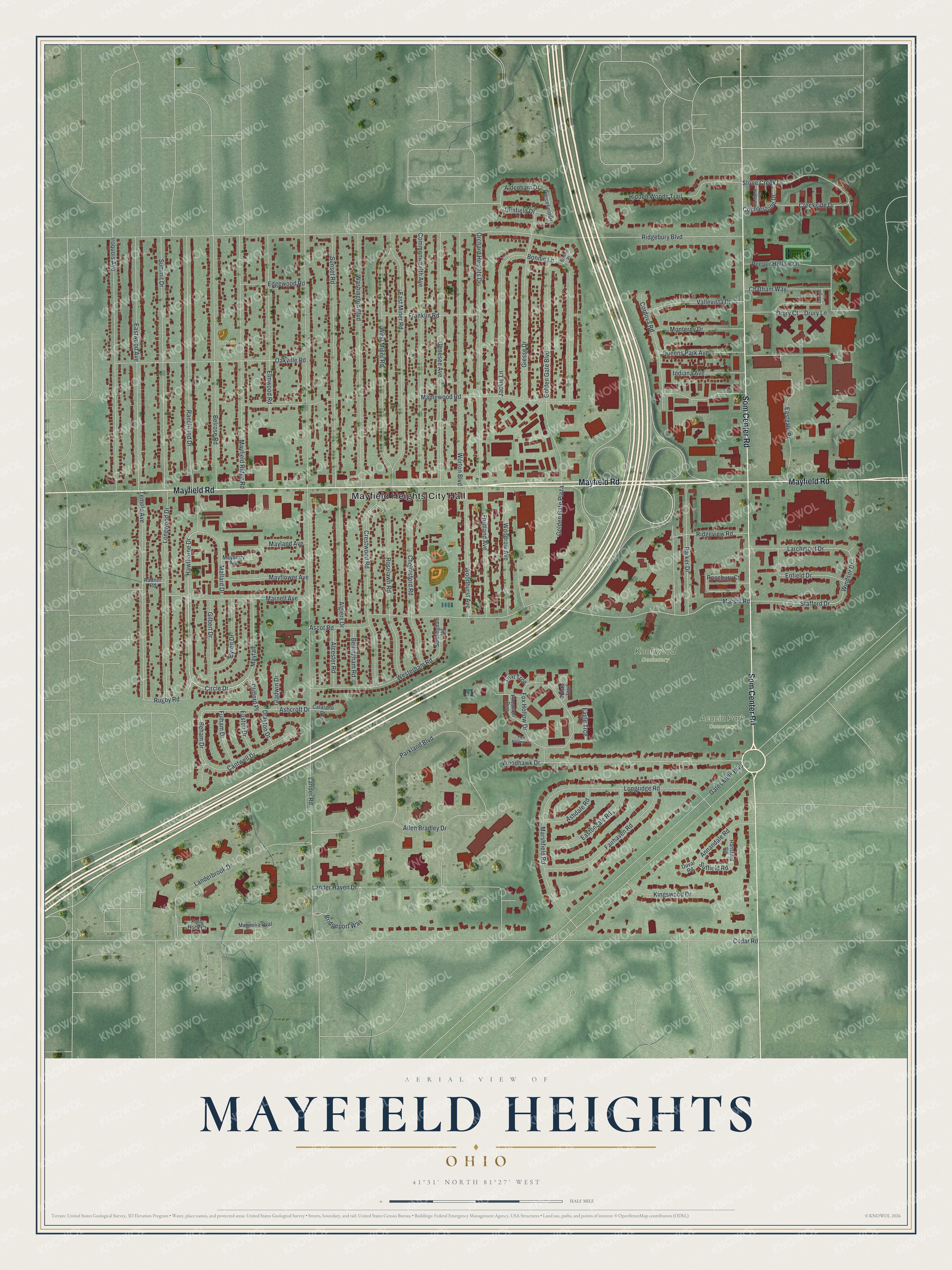 Watermarked full-map preview of Mayfield Heights, Ohio