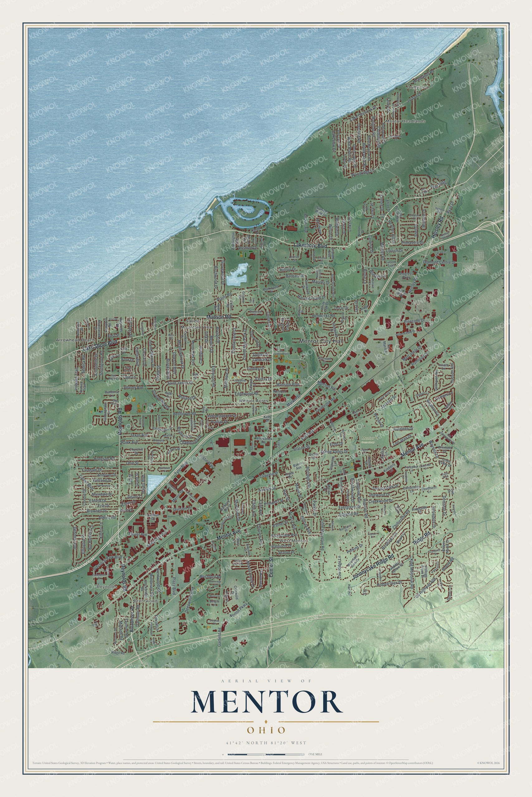 Watermarked full-map preview of Mentor, Ohio