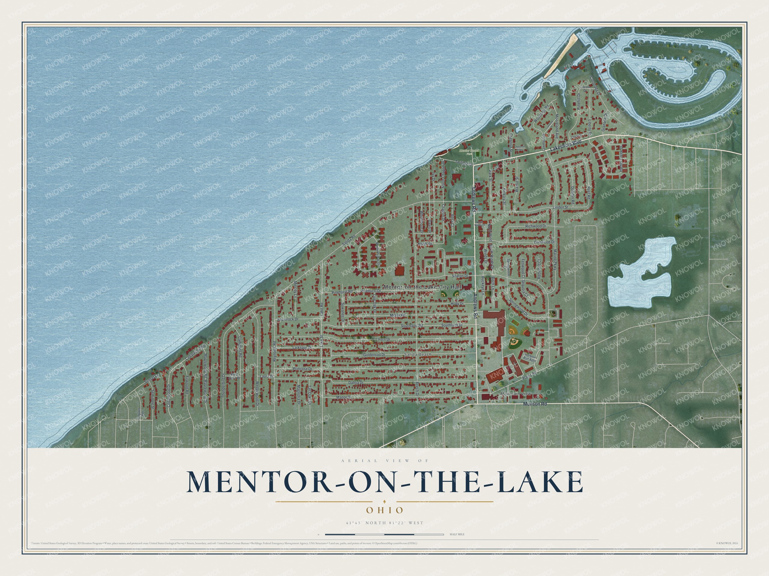 Watermarked full-map preview of Mentor-on-the-Lake, Ohio