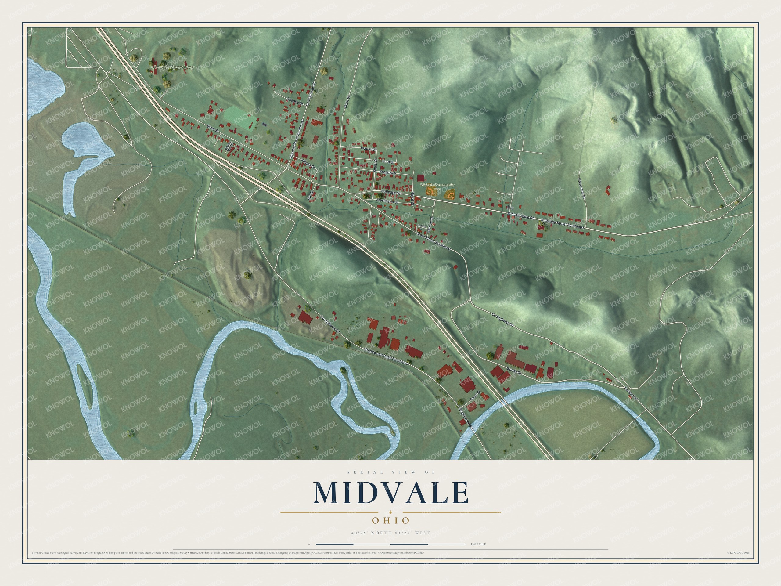 Watermarked full-map preview of Midvale, Ohio