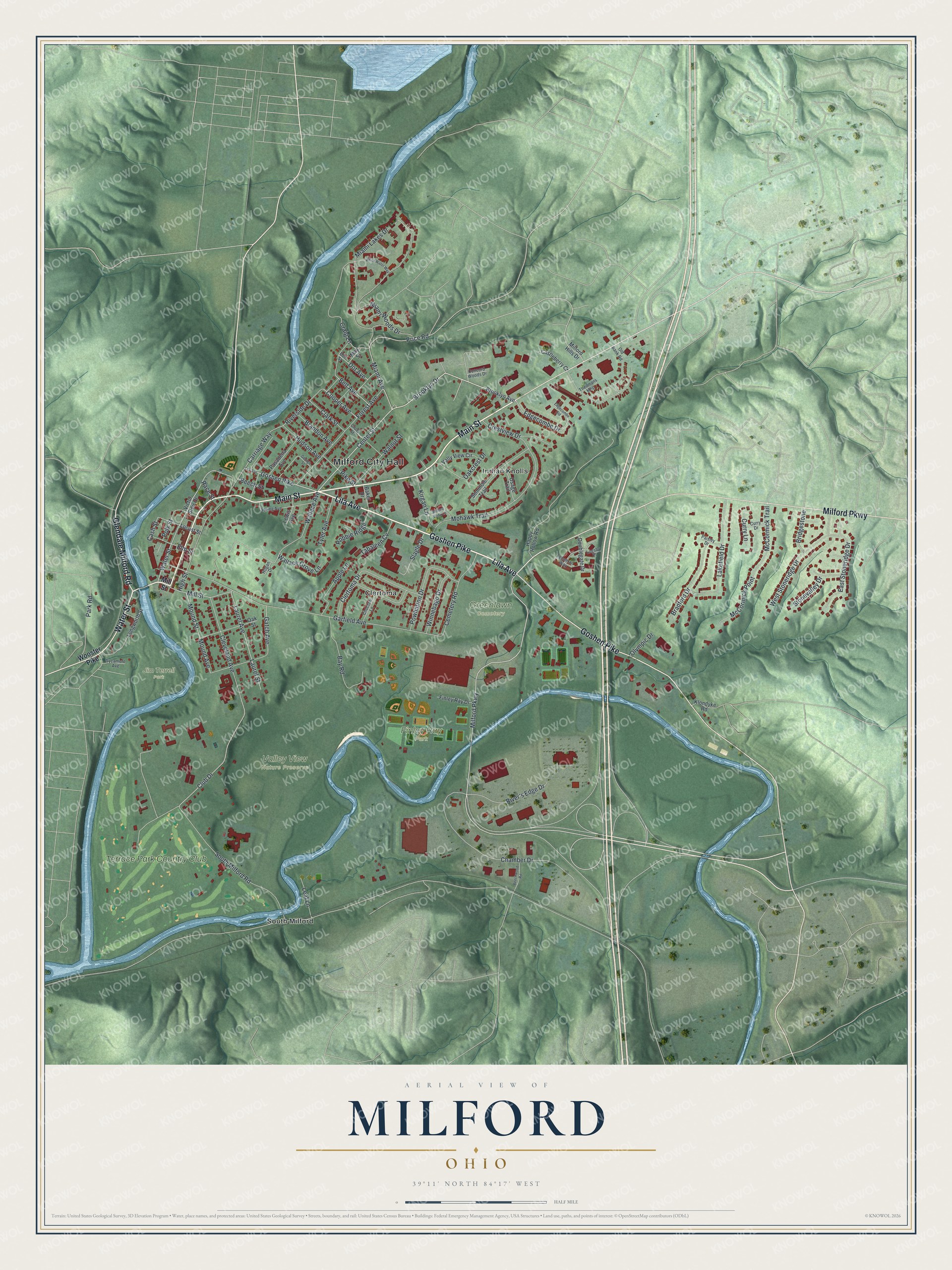 Watermarked full-map preview of Milford, Ohio