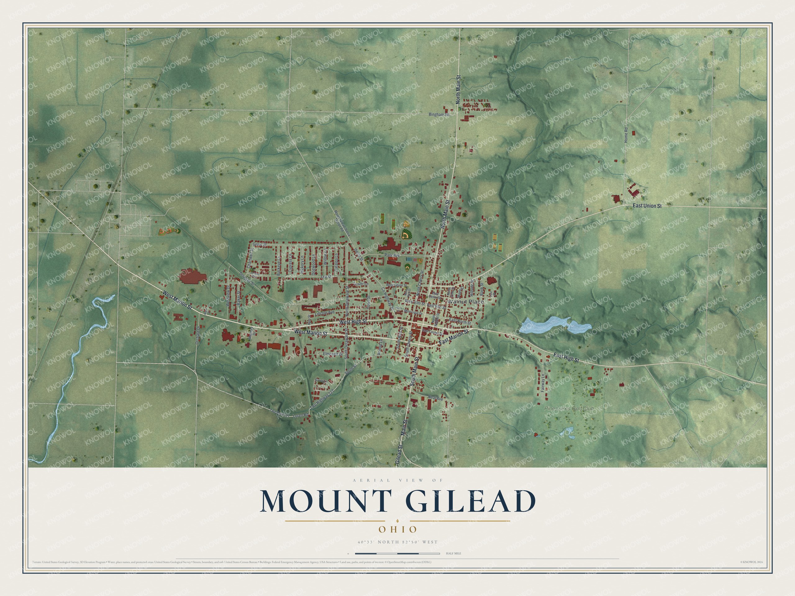 Watermarked full-map preview of Mount Gilead, Ohio
