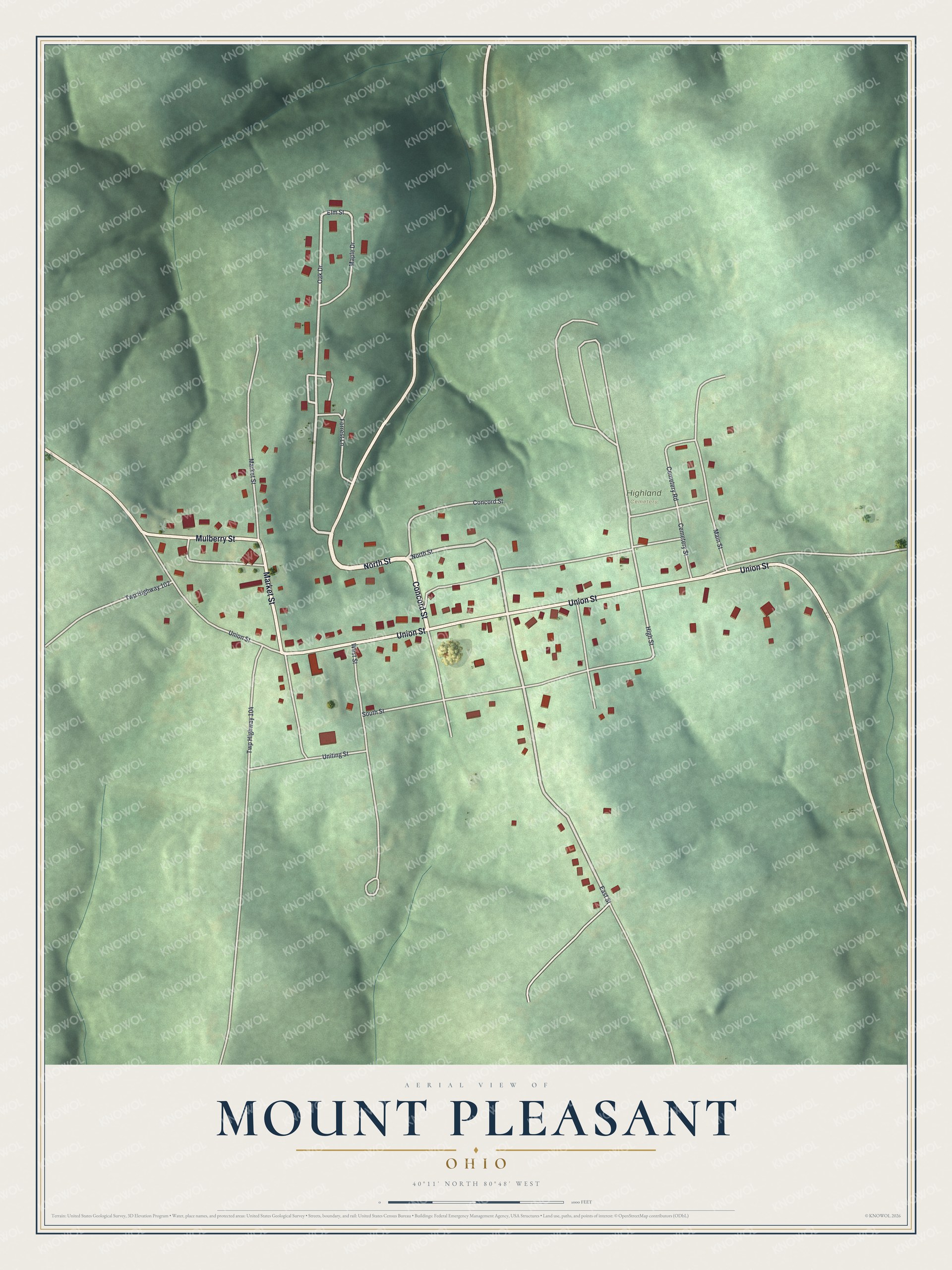 Watermarked full-map preview of Mount Pleasant, Ohio