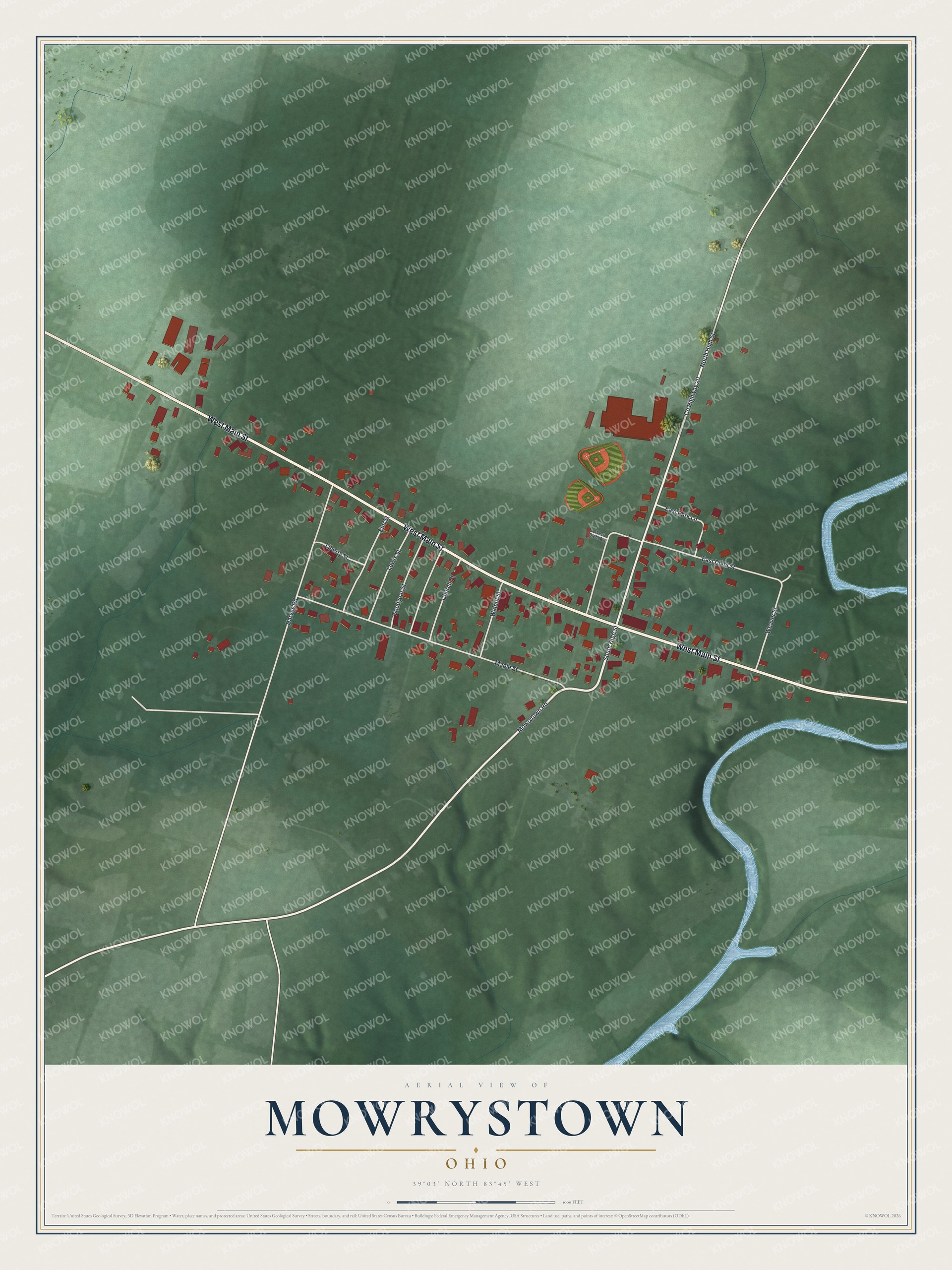 Watermarked full-map preview of Mowrystown, Ohio