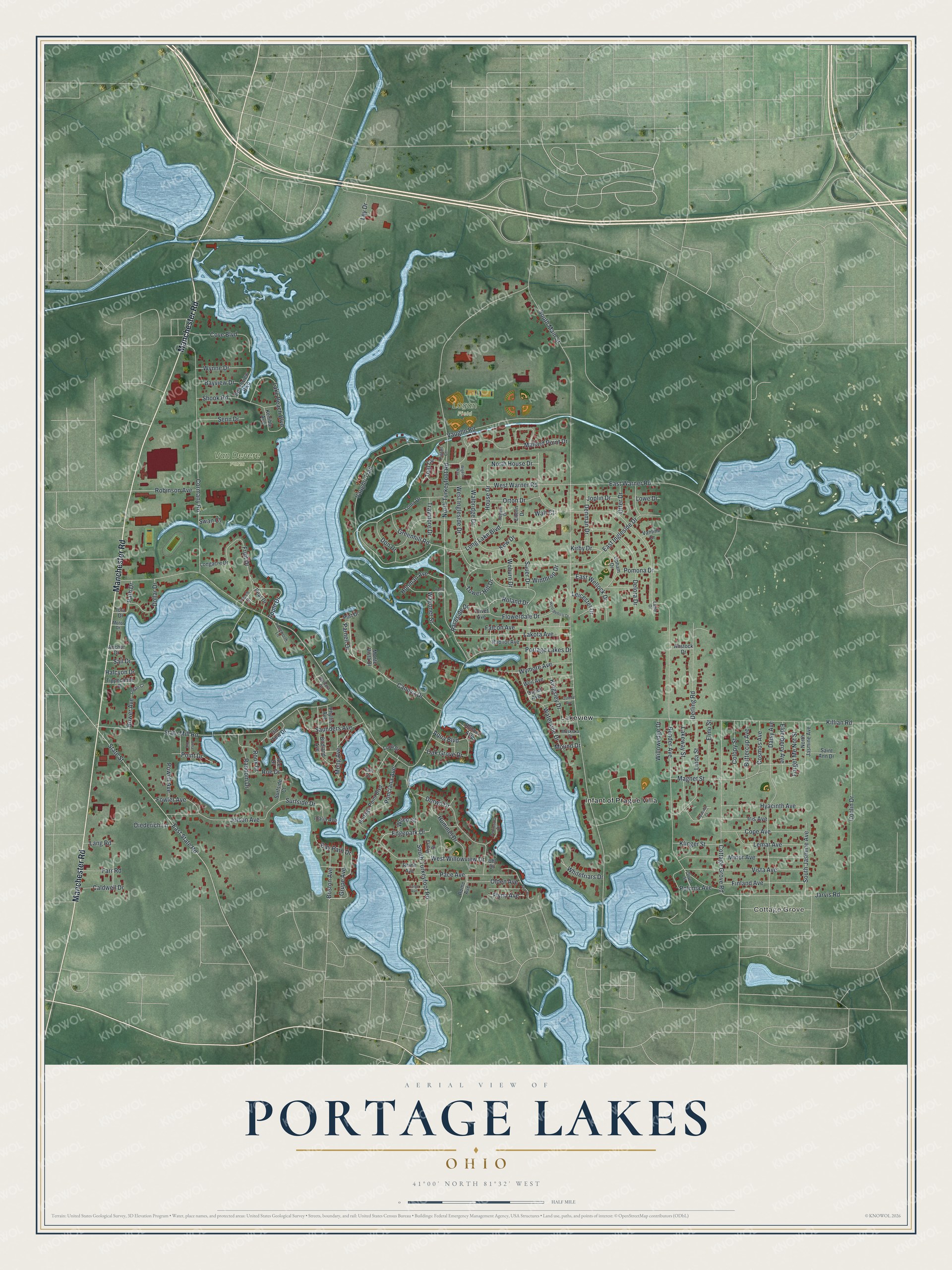 Watermarked full-map preview of Portage Lakes, Ohio