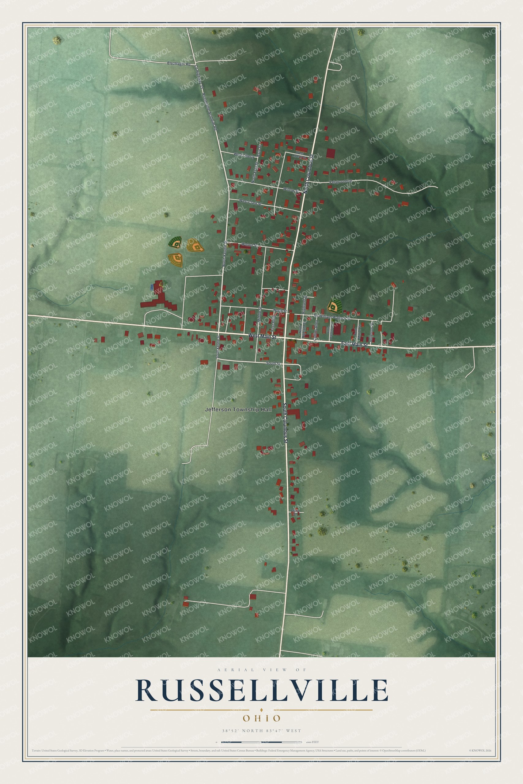 Watermarked full-map preview of Russellville, Ohio