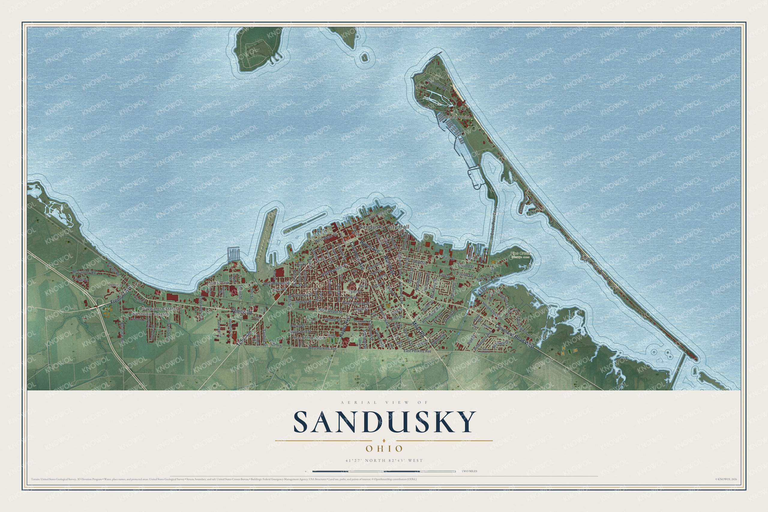 Watermarked full-map preview of Sandusky, Ohio