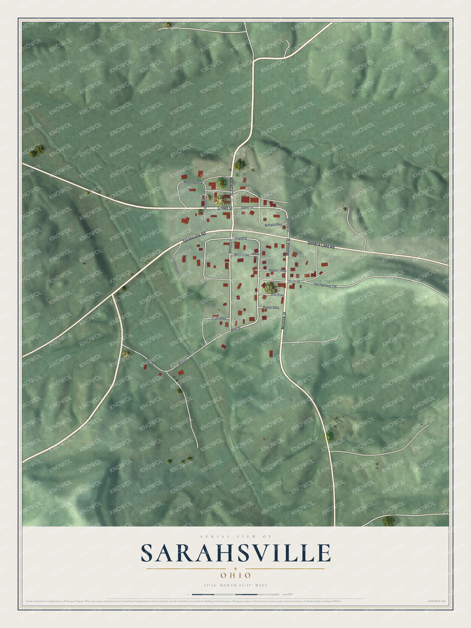Watermarked full-map preview of Sarahsville, Ohio