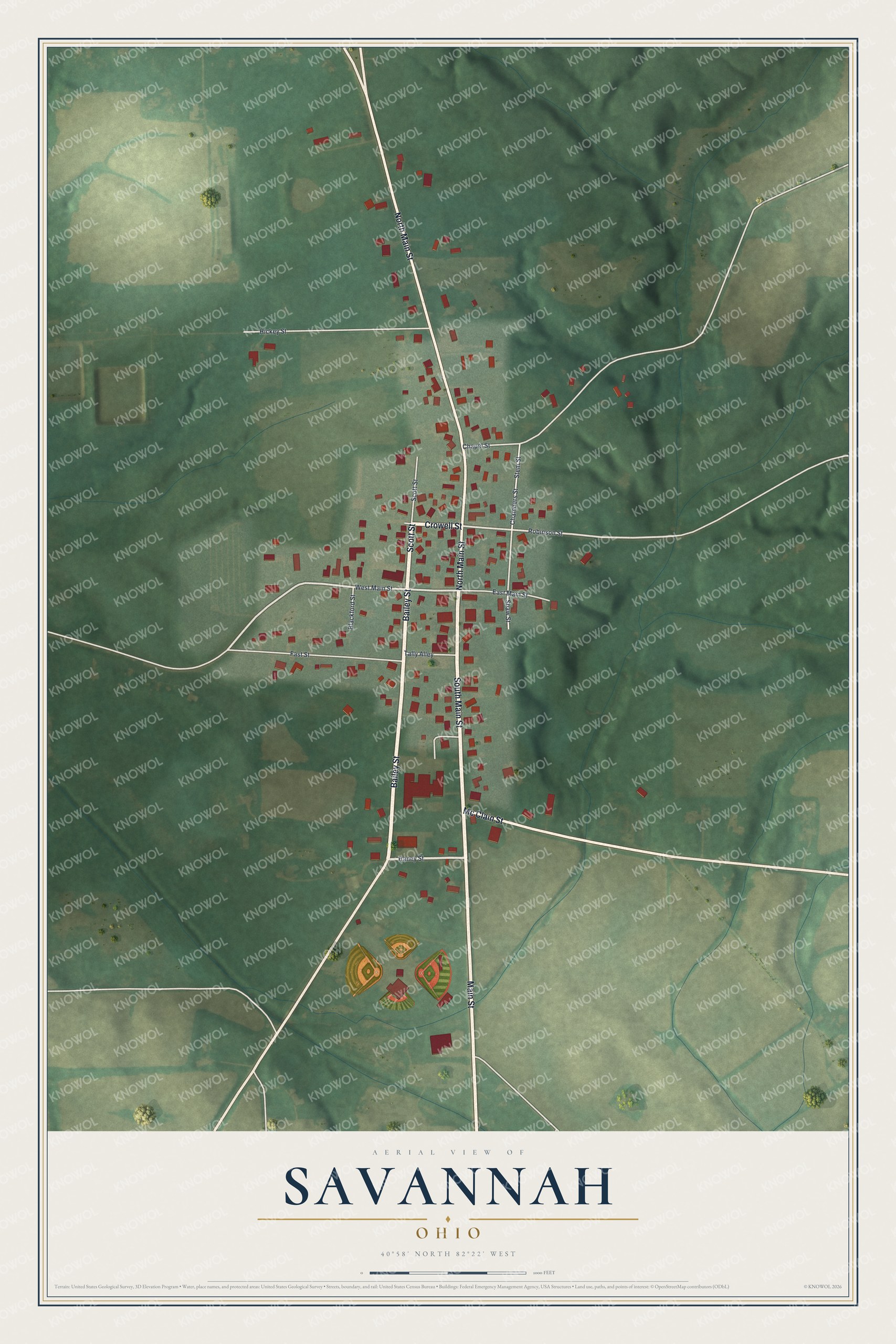 Watermarked full-map preview of Savannah, Ohio
