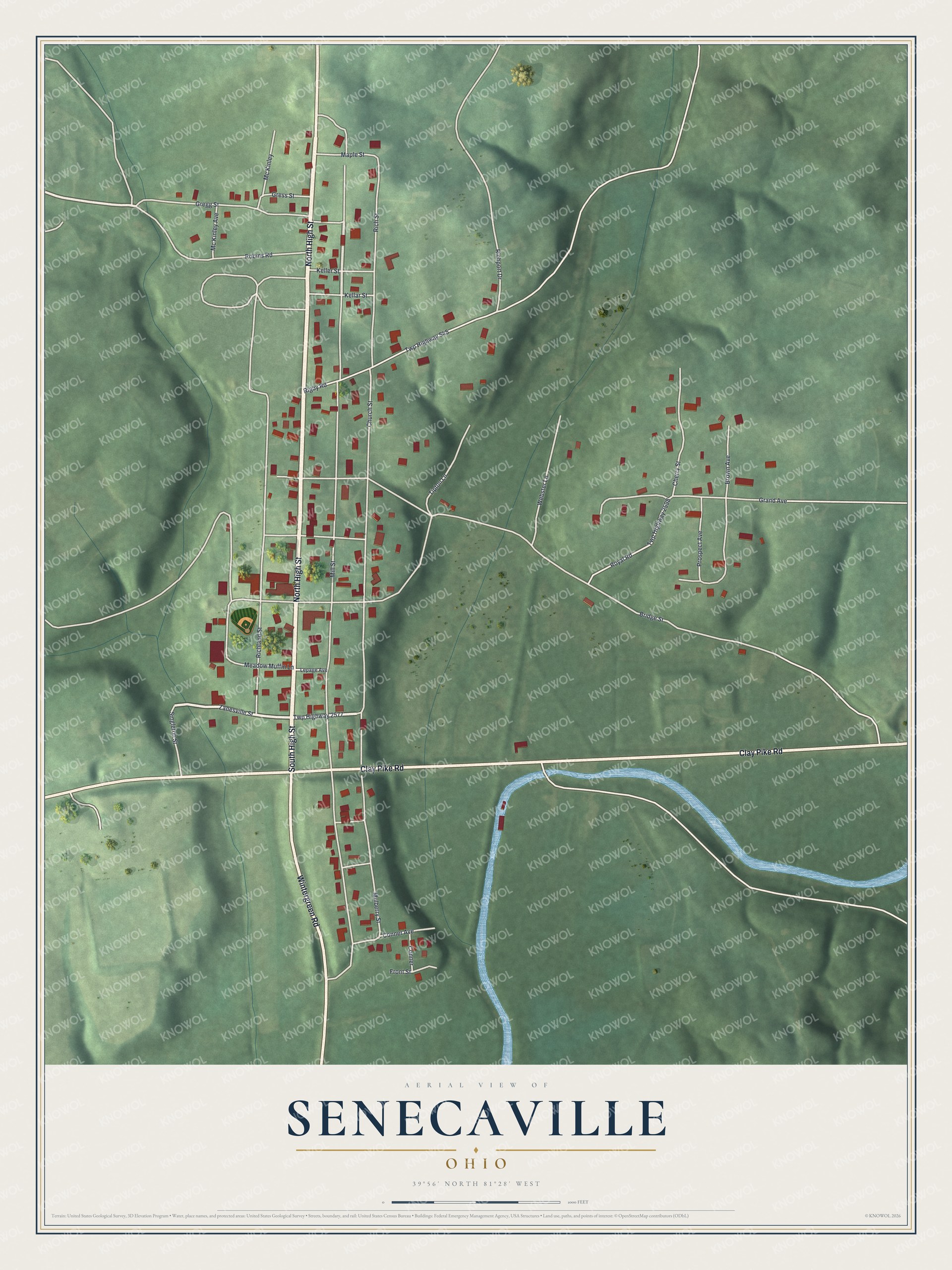 Watermarked full-map preview of Senecaville, Ohio