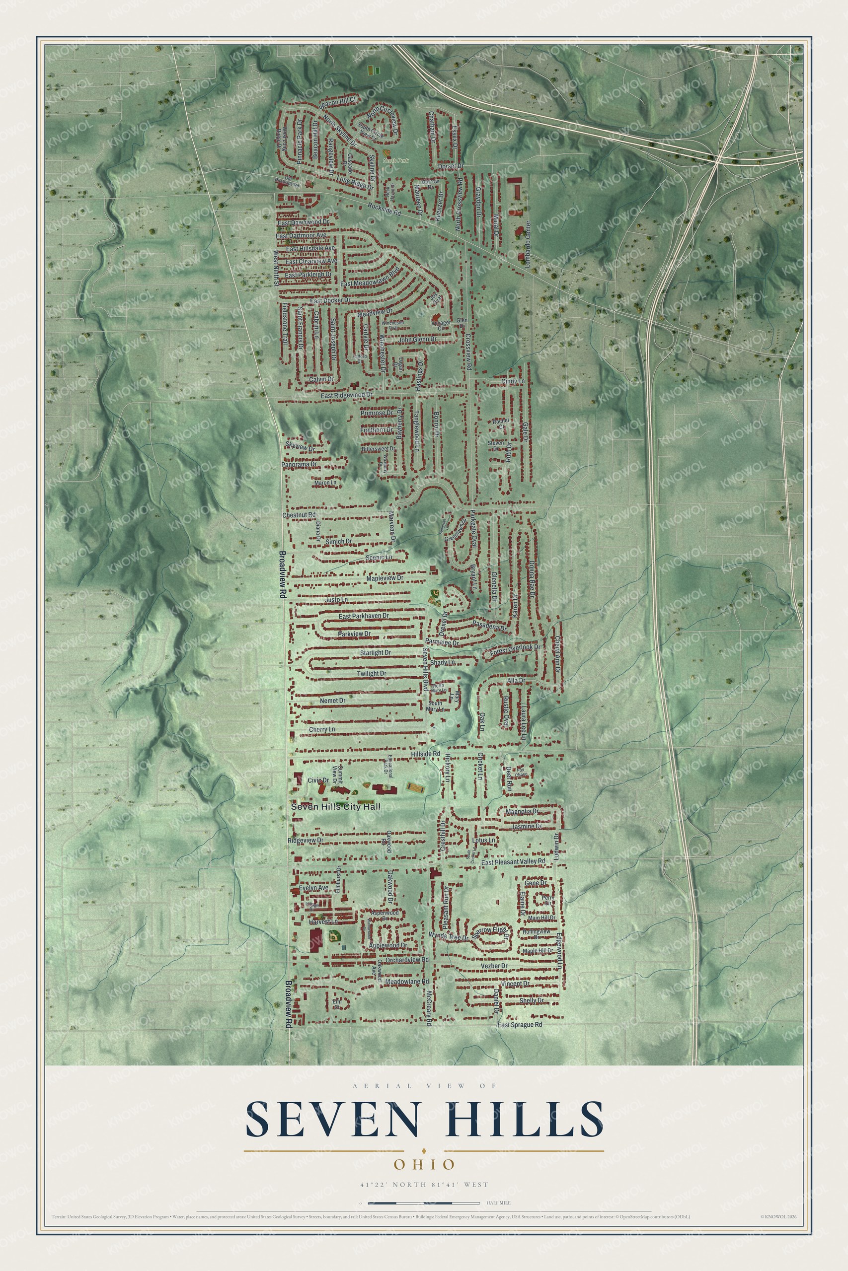 Watermarked full-map preview of Seven Hills, Ohio