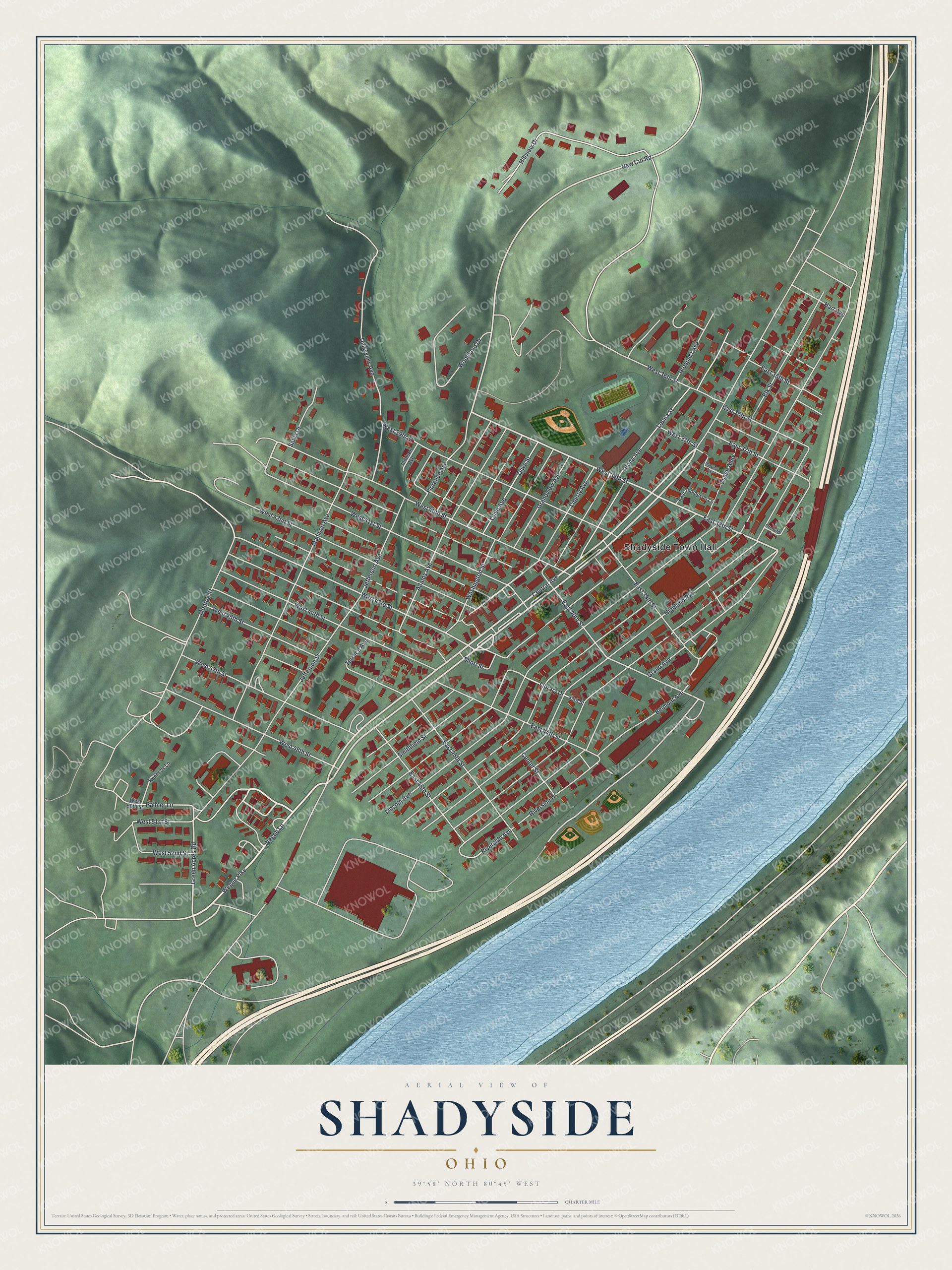 Watermarked full-map preview of Shadyside, Ohio