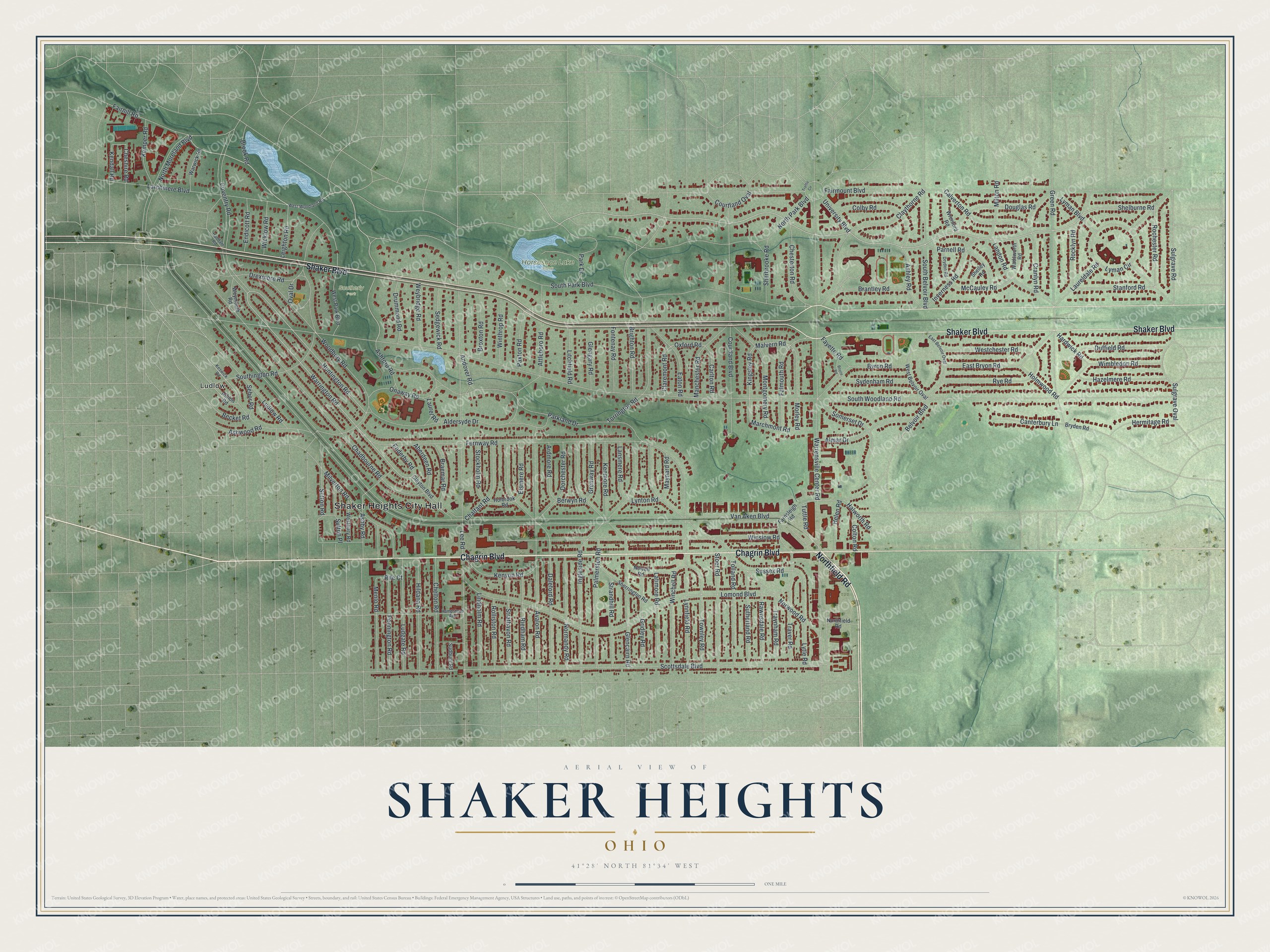 Watermarked full-map preview of Shaker Heights, Ohio