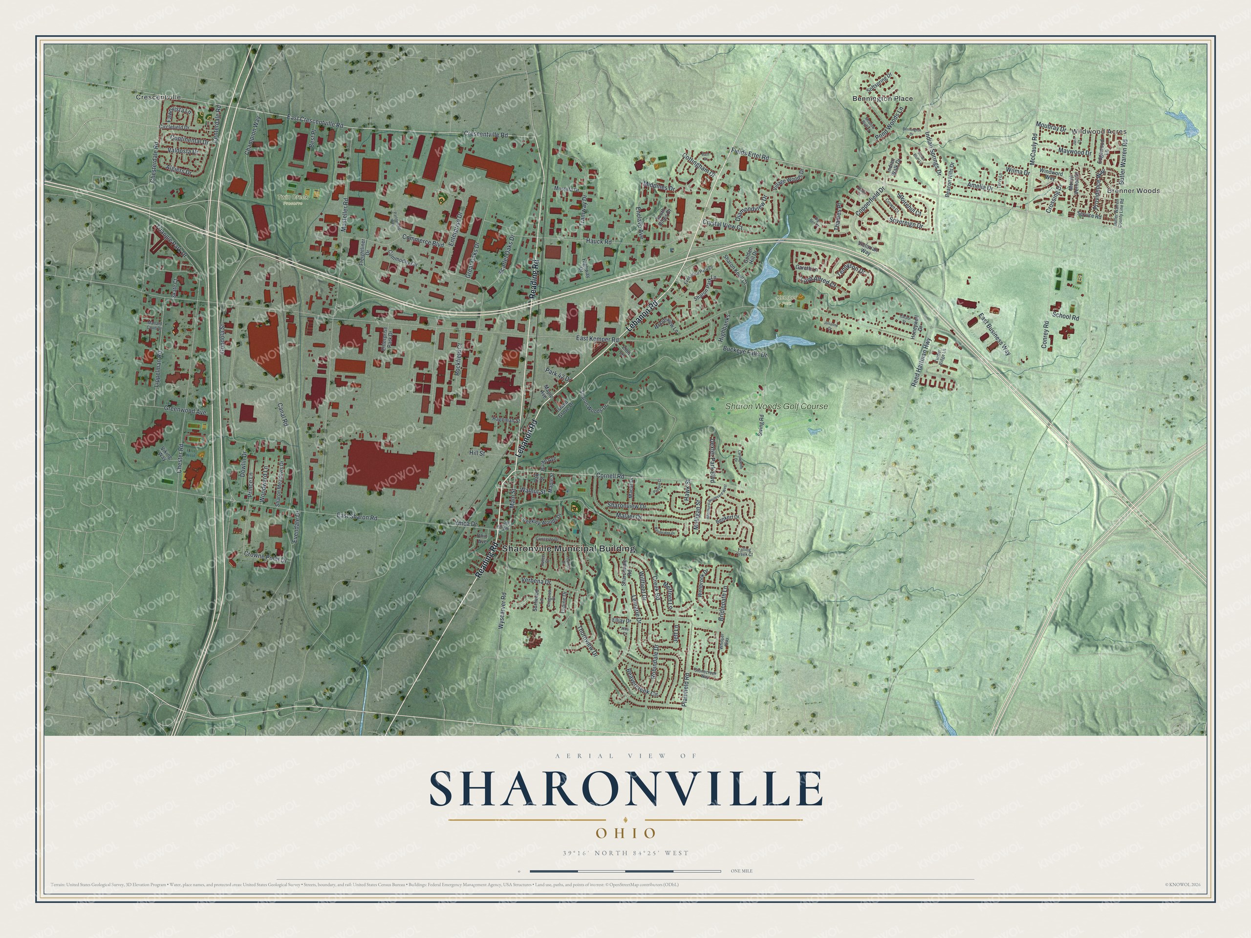 Watermarked full-map preview of Sharonville, Ohio