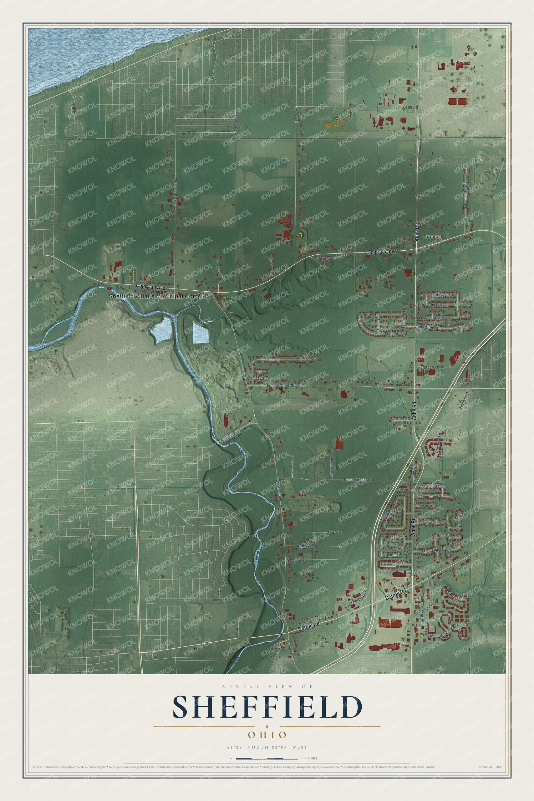 Watermarked full-map preview of Sheffield, Ohio
