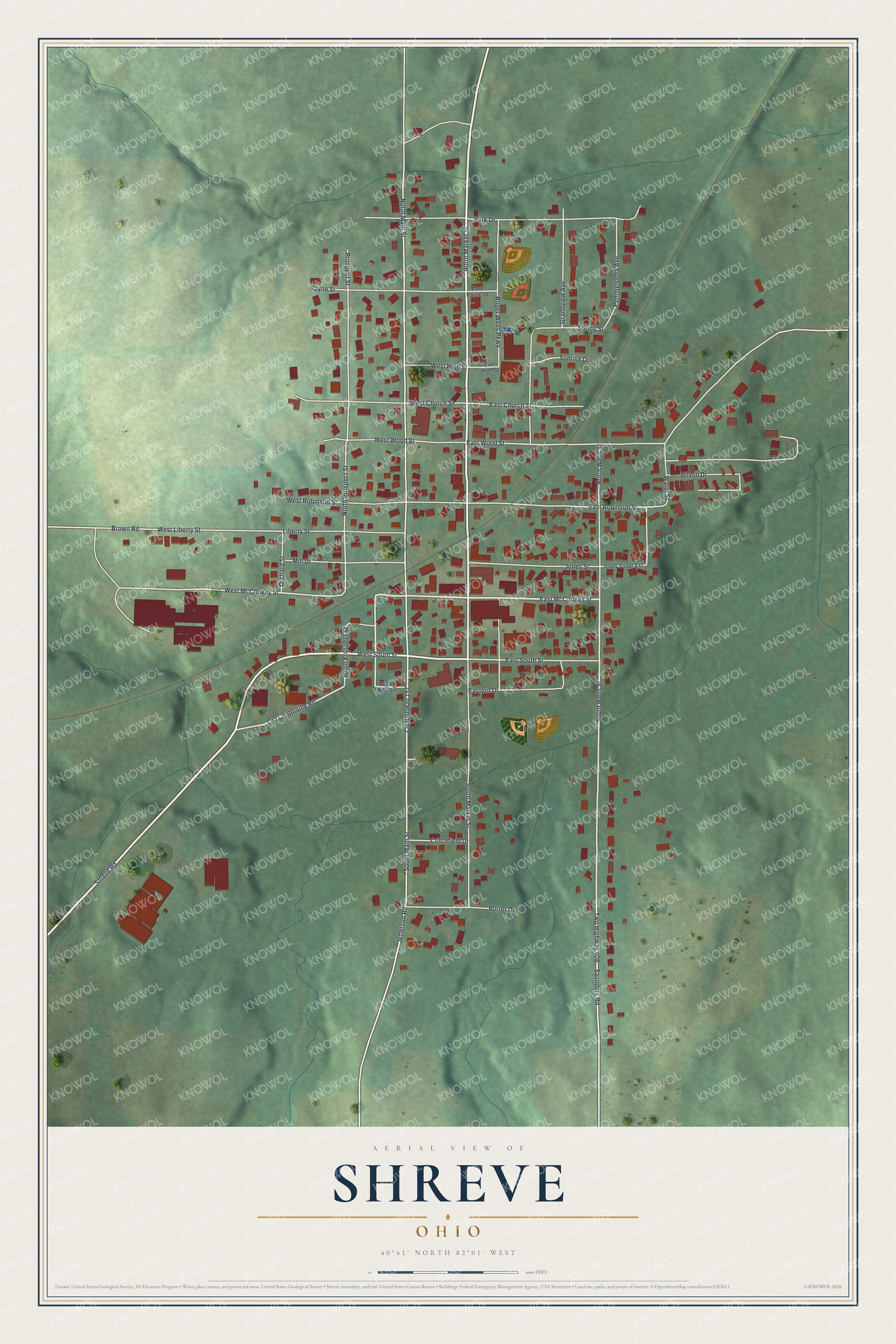 Watermarked full-map preview of Shreve, Ohio