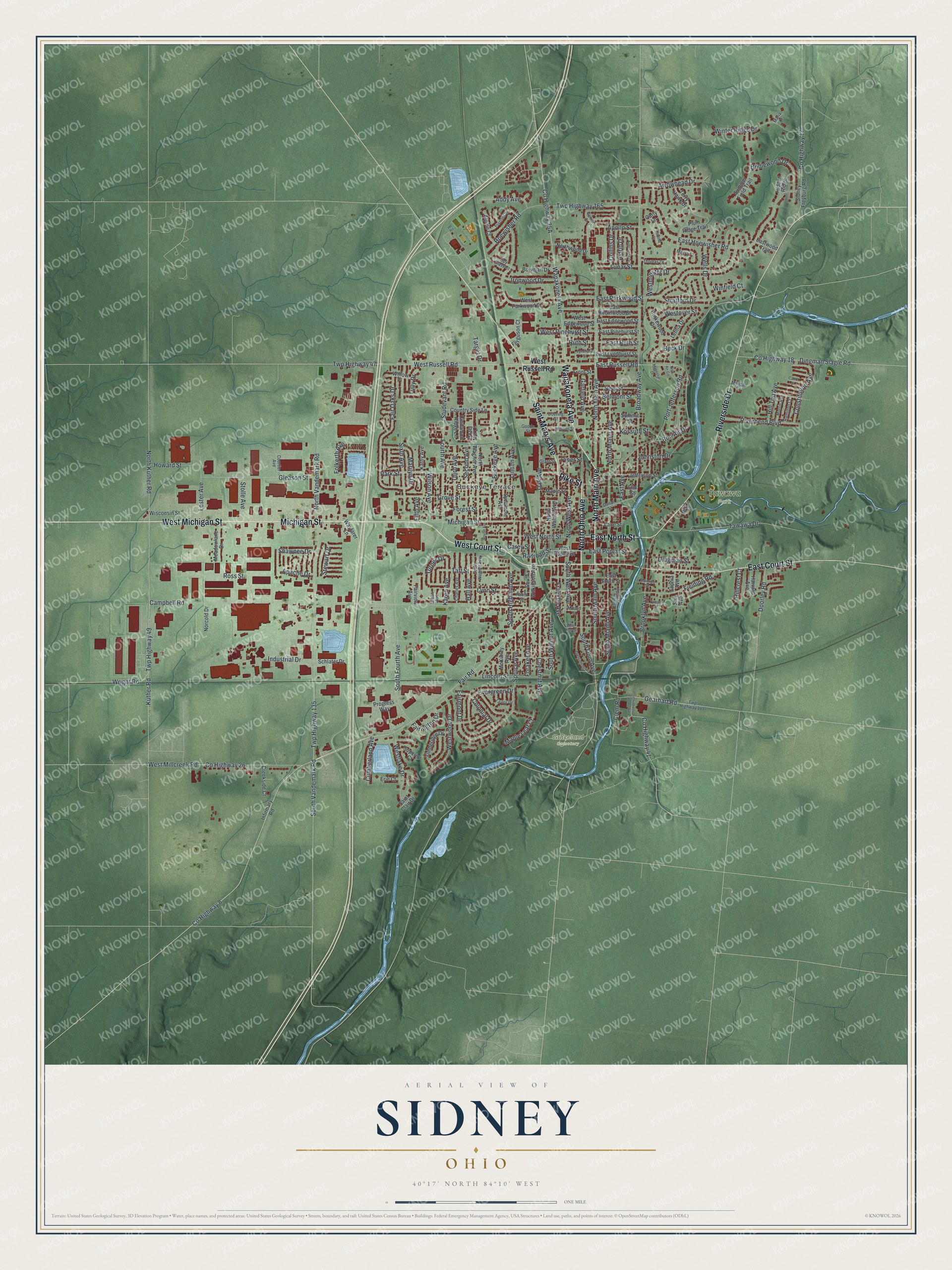 Watermarked full-map preview of Sidney, Ohio