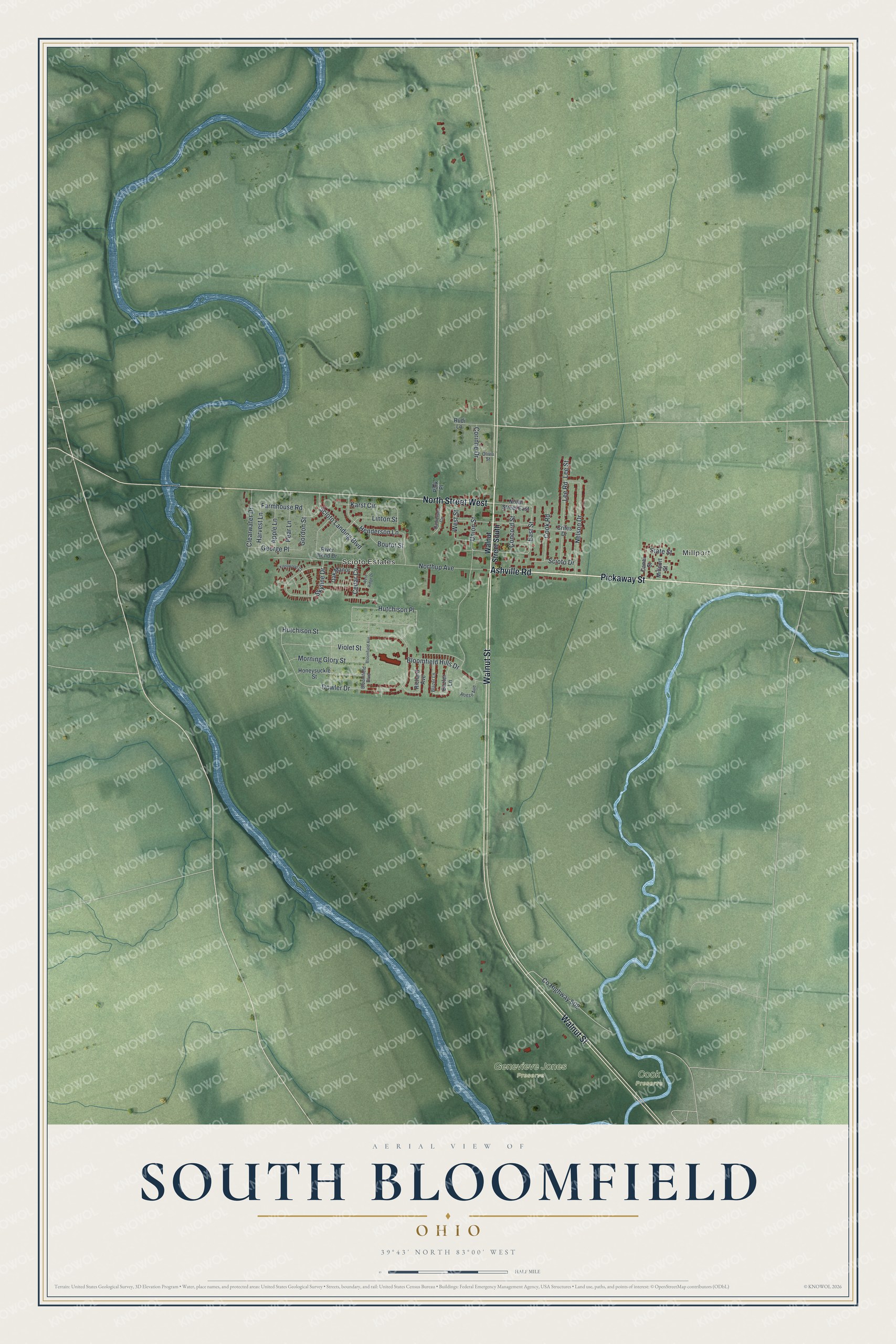 Watermarked full-map preview of South Bloomfield, Ohio