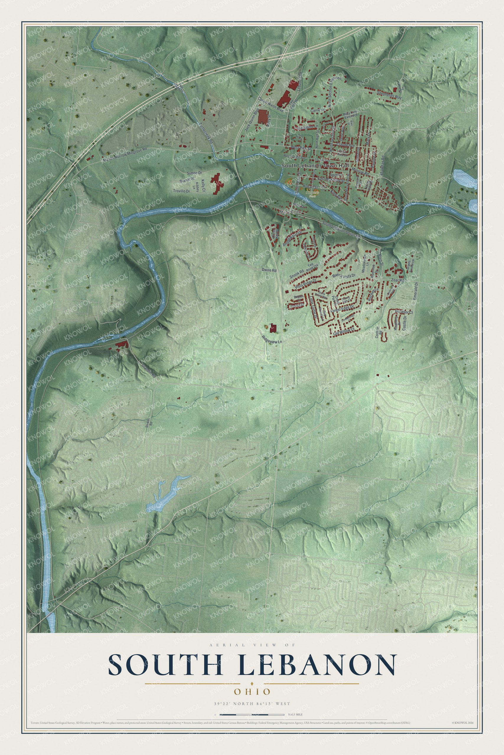 Watermarked full-map preview of South Lebanon, Ohio