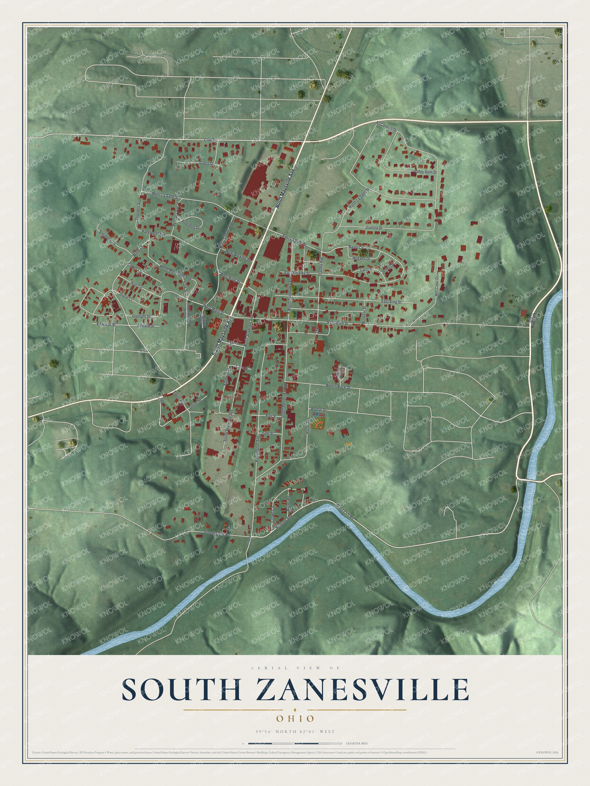 Watermarked full-map preview of South Zanesville, Ohio