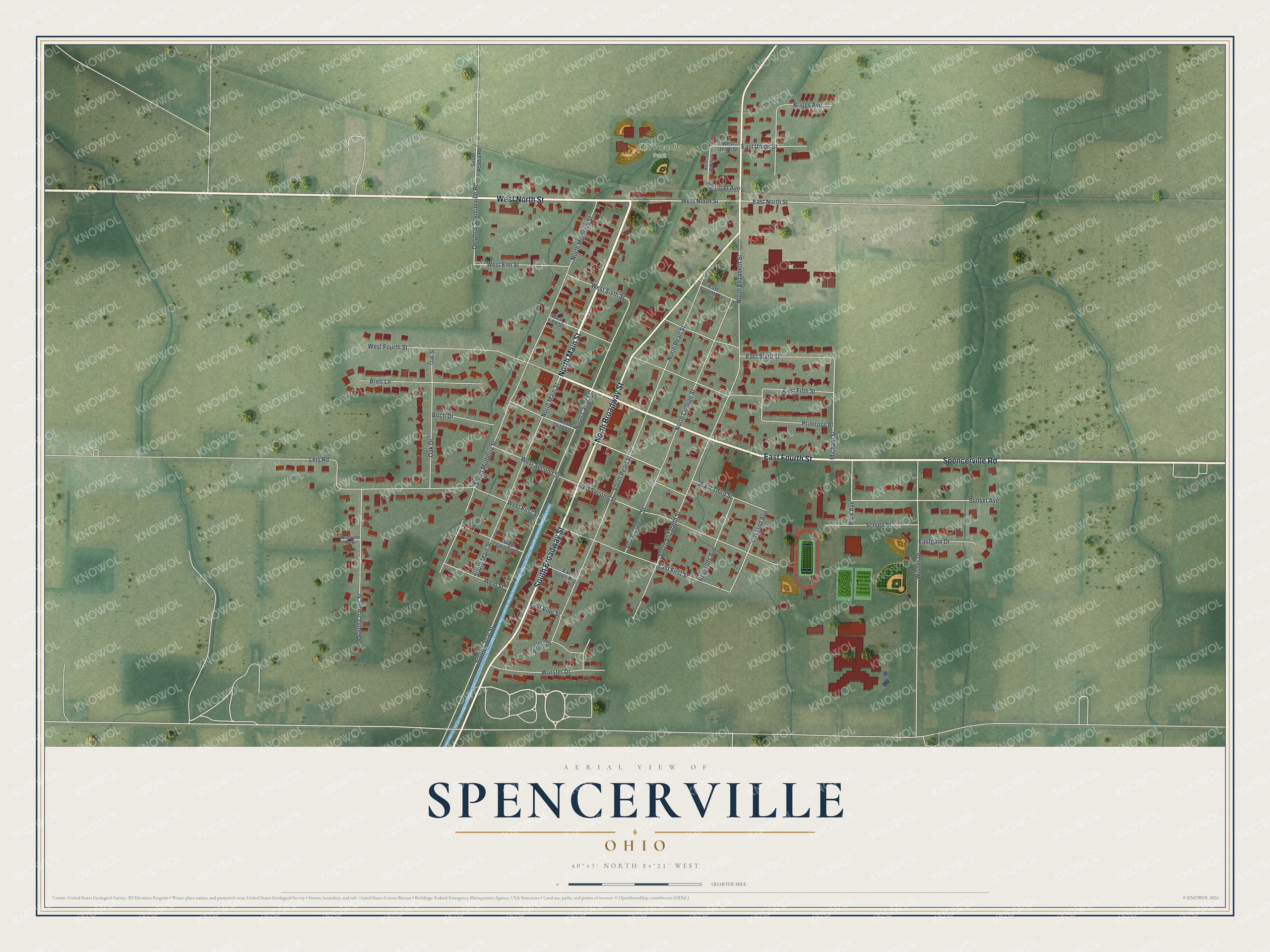 Watermarked full-map preview of Spencerville, Ohio