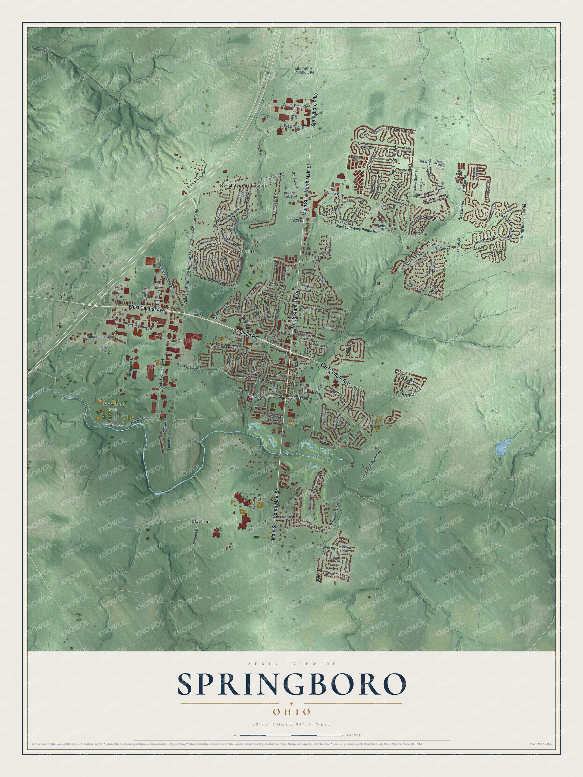 Watermarked full-map preview of Springboro, Ohio
