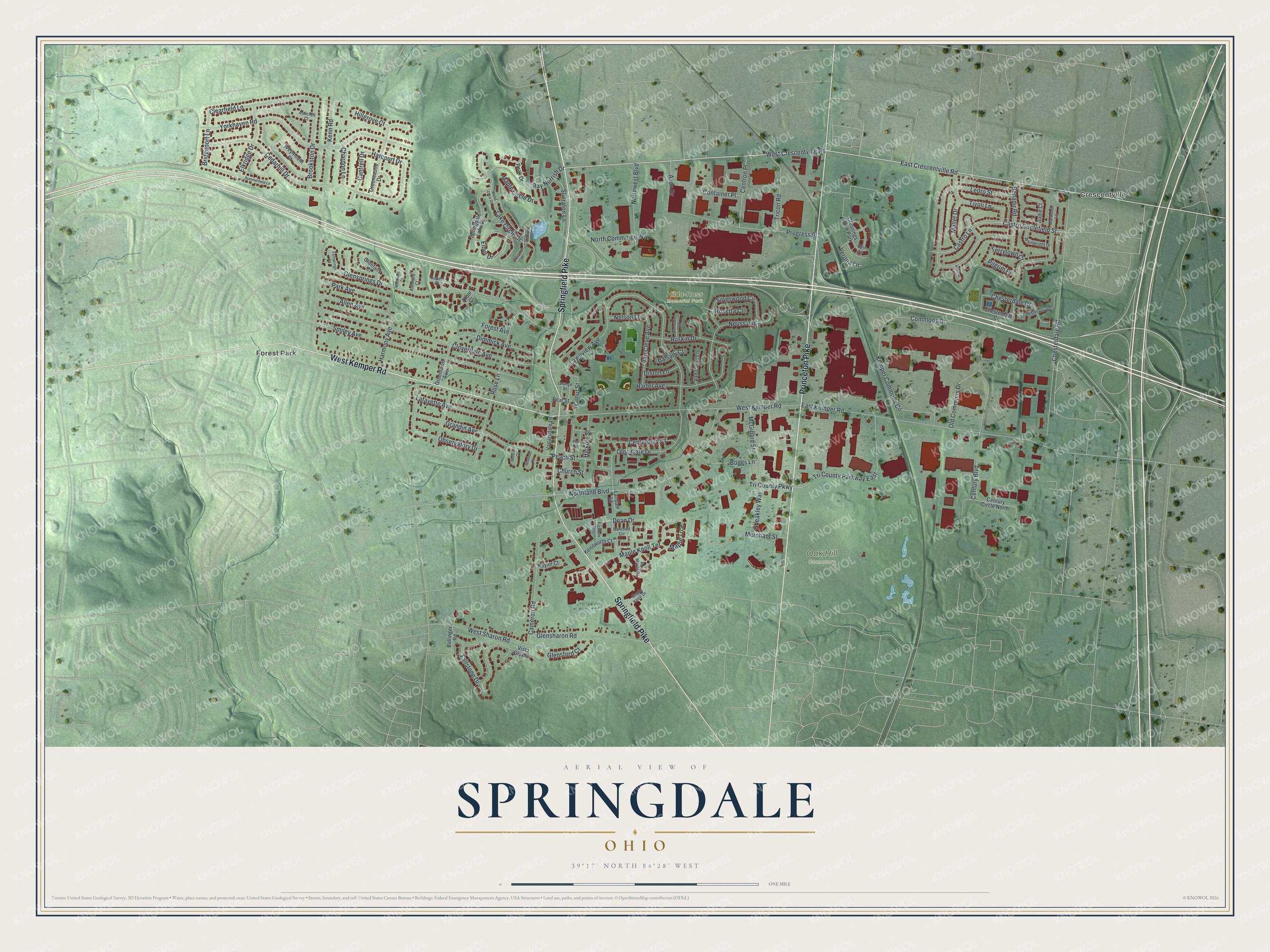 Watermarked full-map preview of Springdale, Ohio