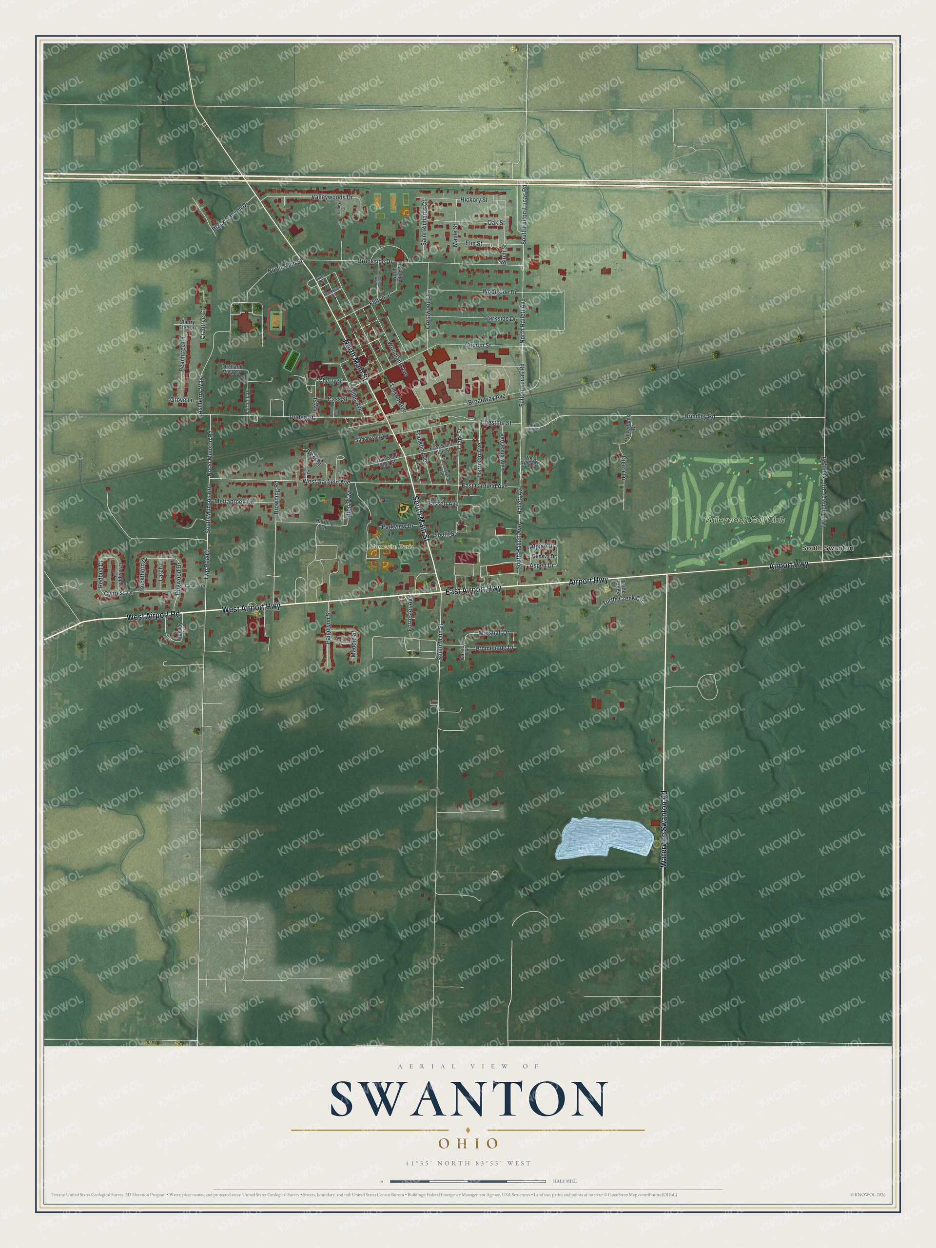 Watermarked full-map preview of Swanton, Ohio