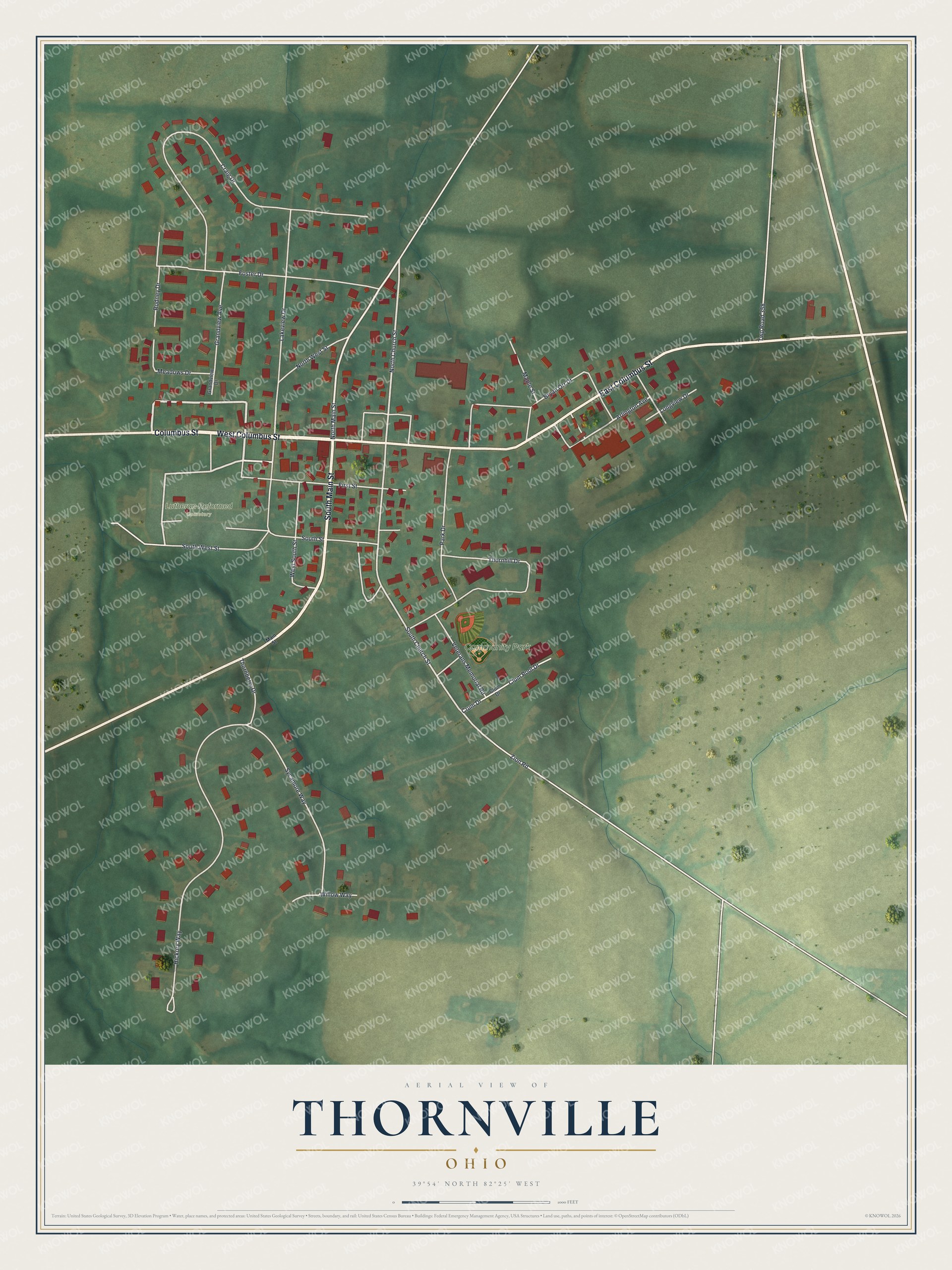Watermarked full-map preview of Thornville, Ohio