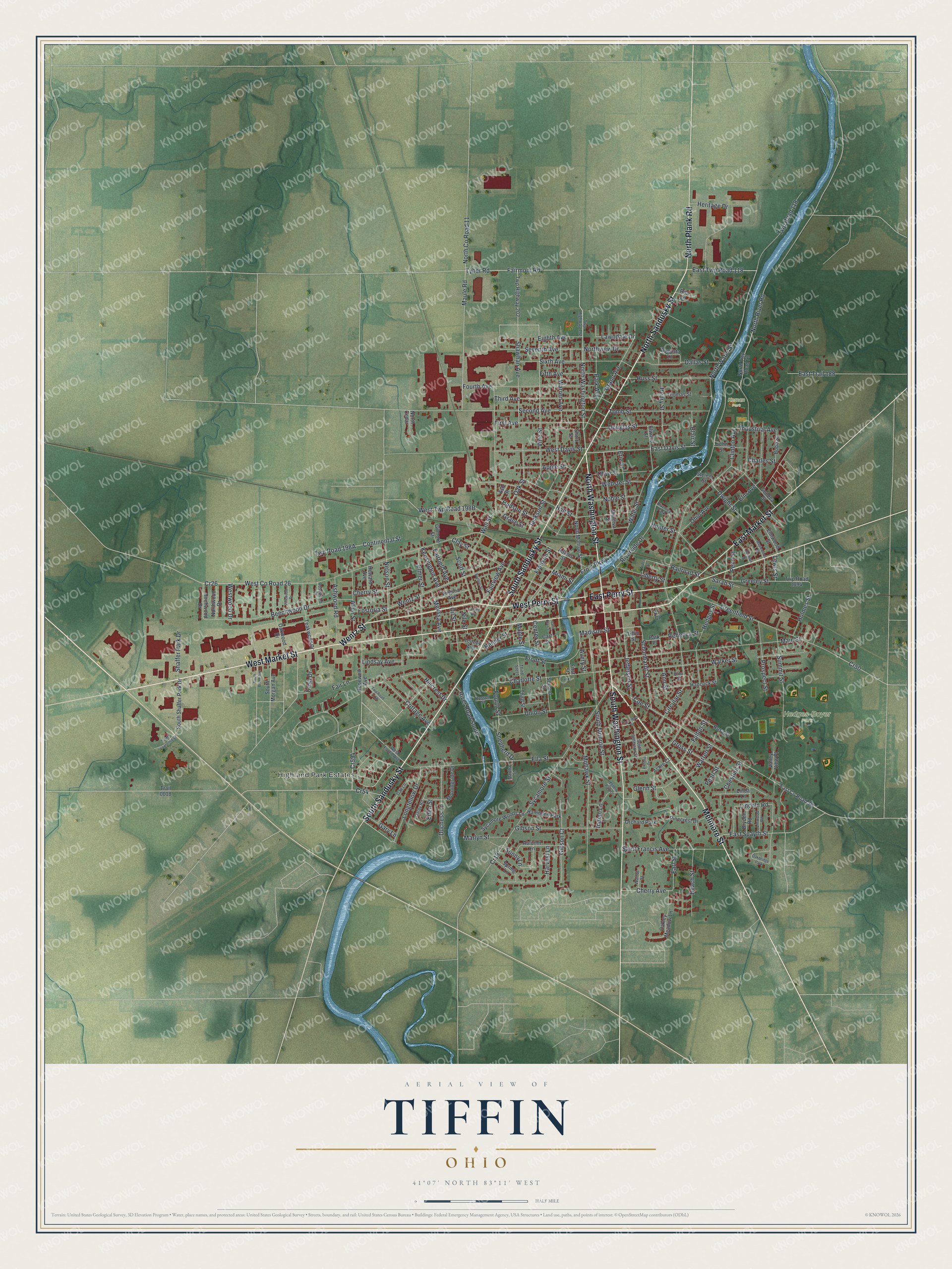 Watermarked full-map preview of Tiffin, Ohio