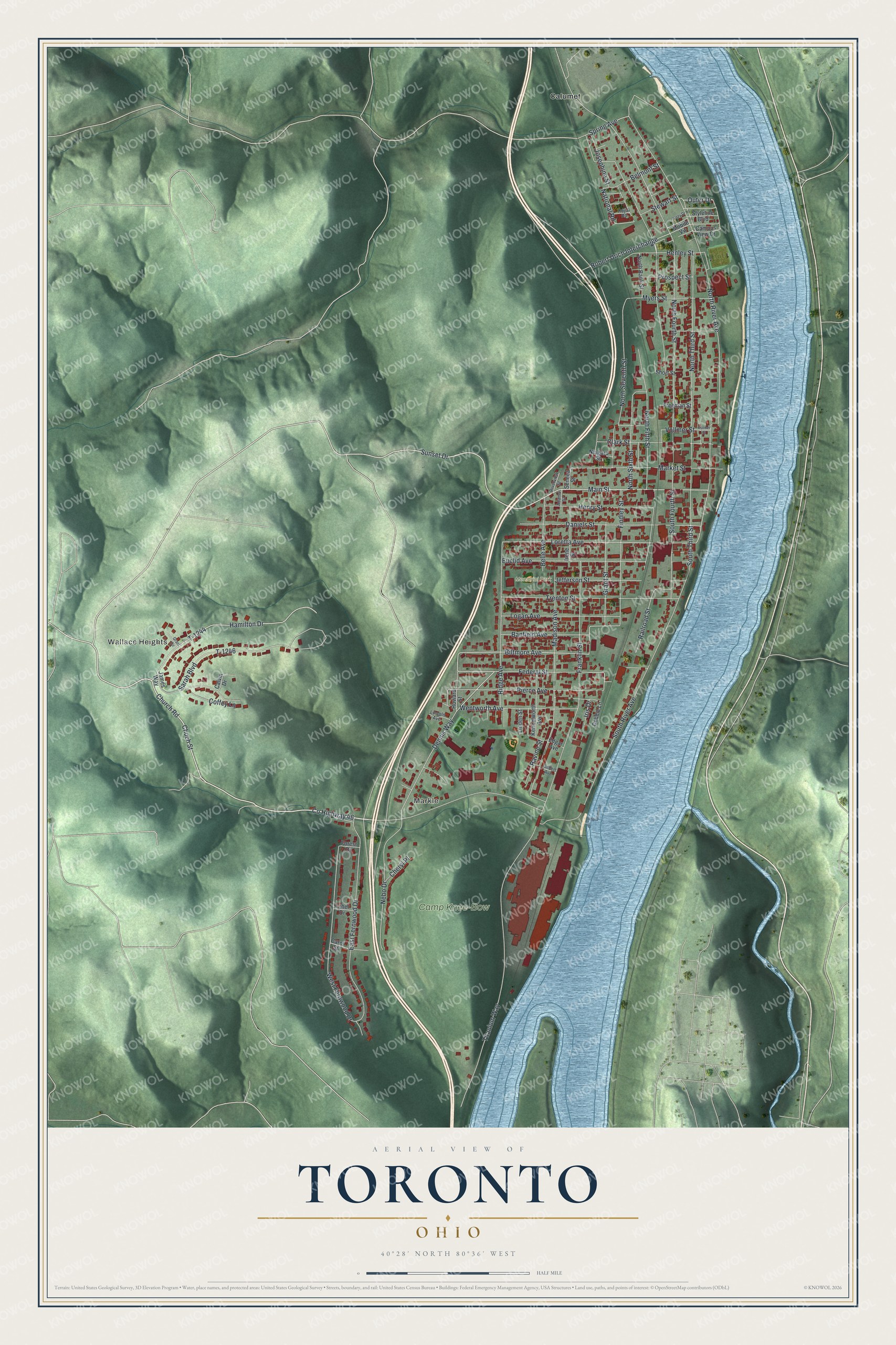 Watermarked full-map preview of Toronto, Ohio