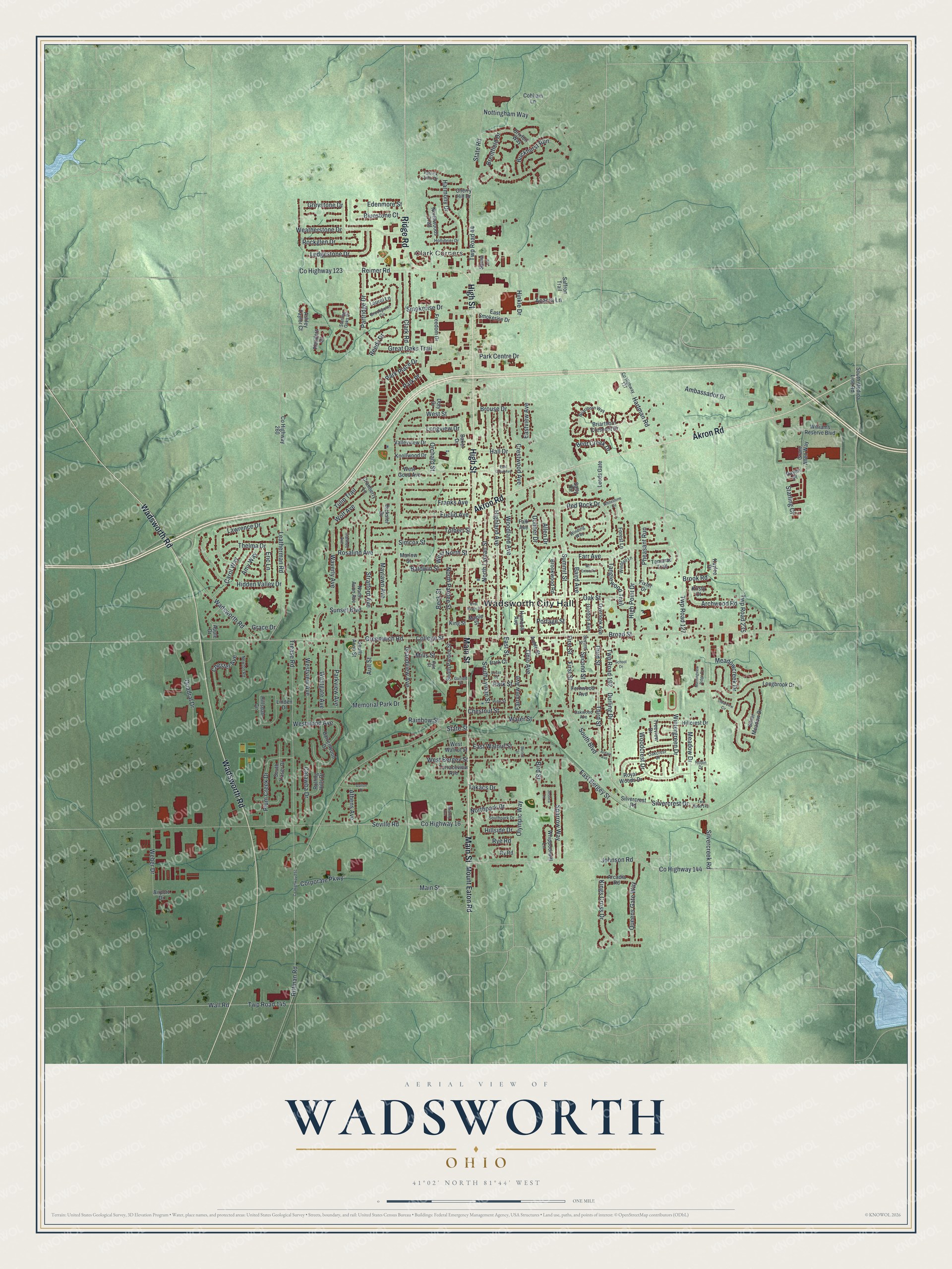 Watermarked full-map preview of Wadsworth, Ohio