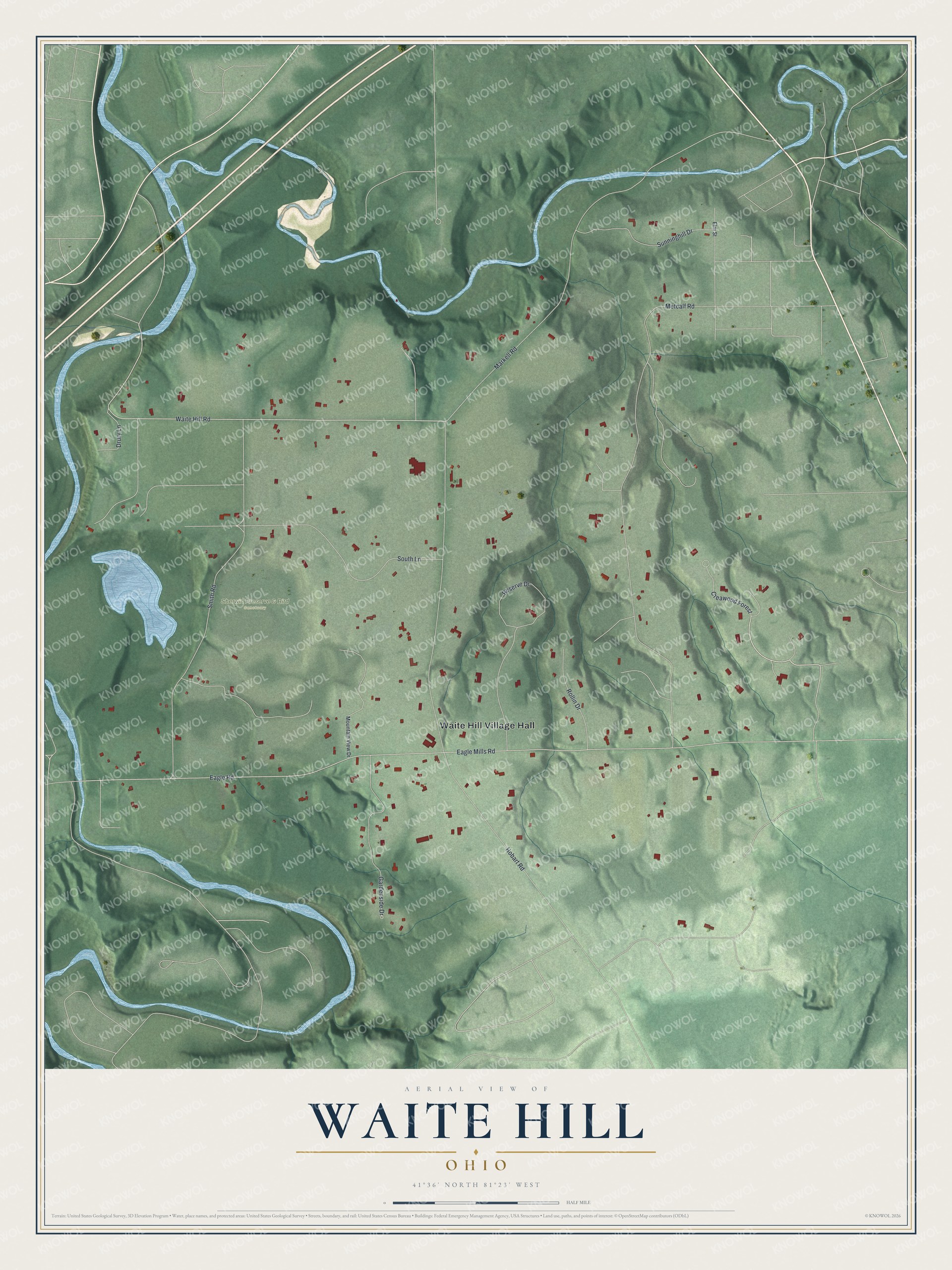 Watermarked full-map preview of Waite Hill, Ohio
