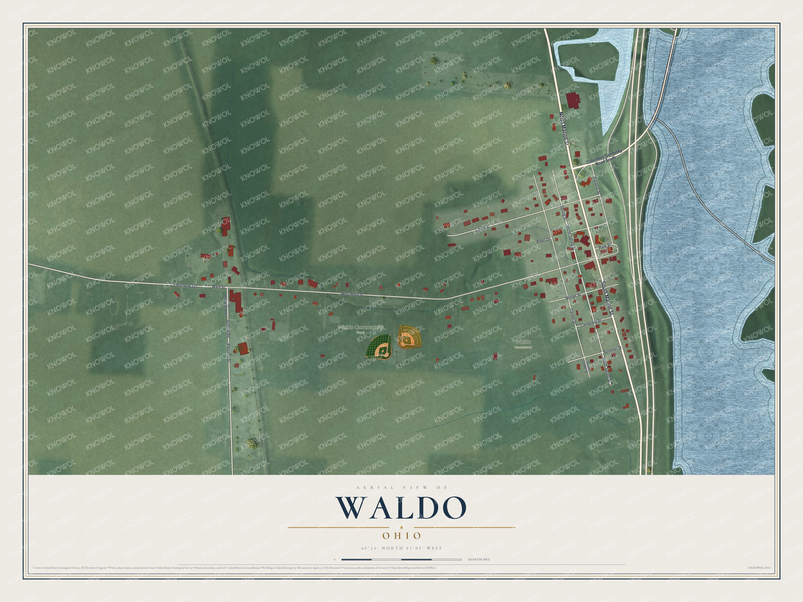 Watermarked full-map preview of Waldo, Ohio