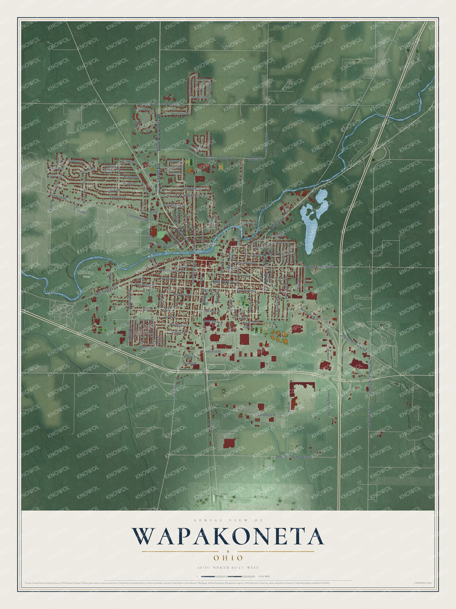 Watermarked full-map preview of Wapakoneta, Ohio