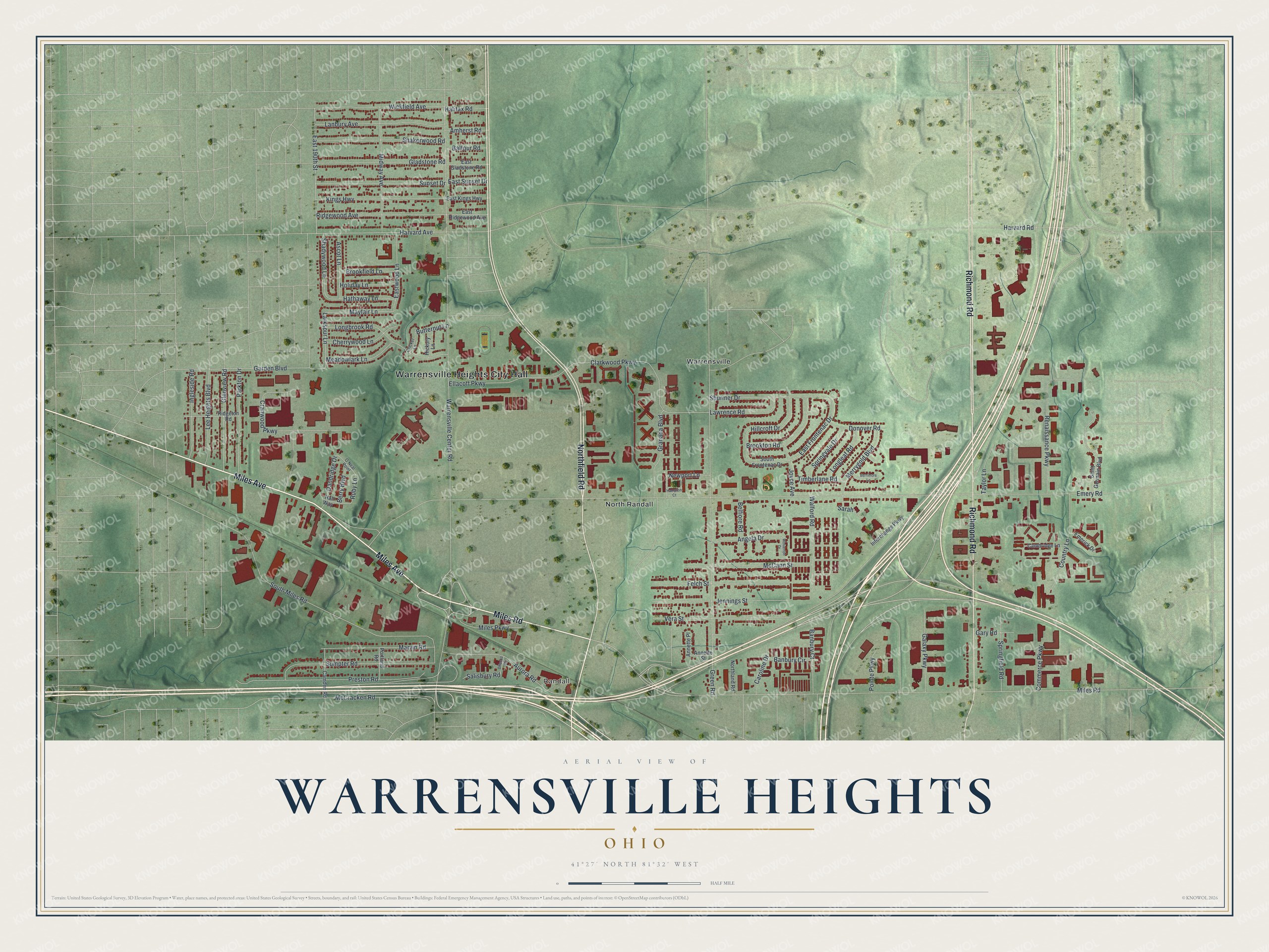 Watermarked full-map preview of Warrensville Heights, Ohio