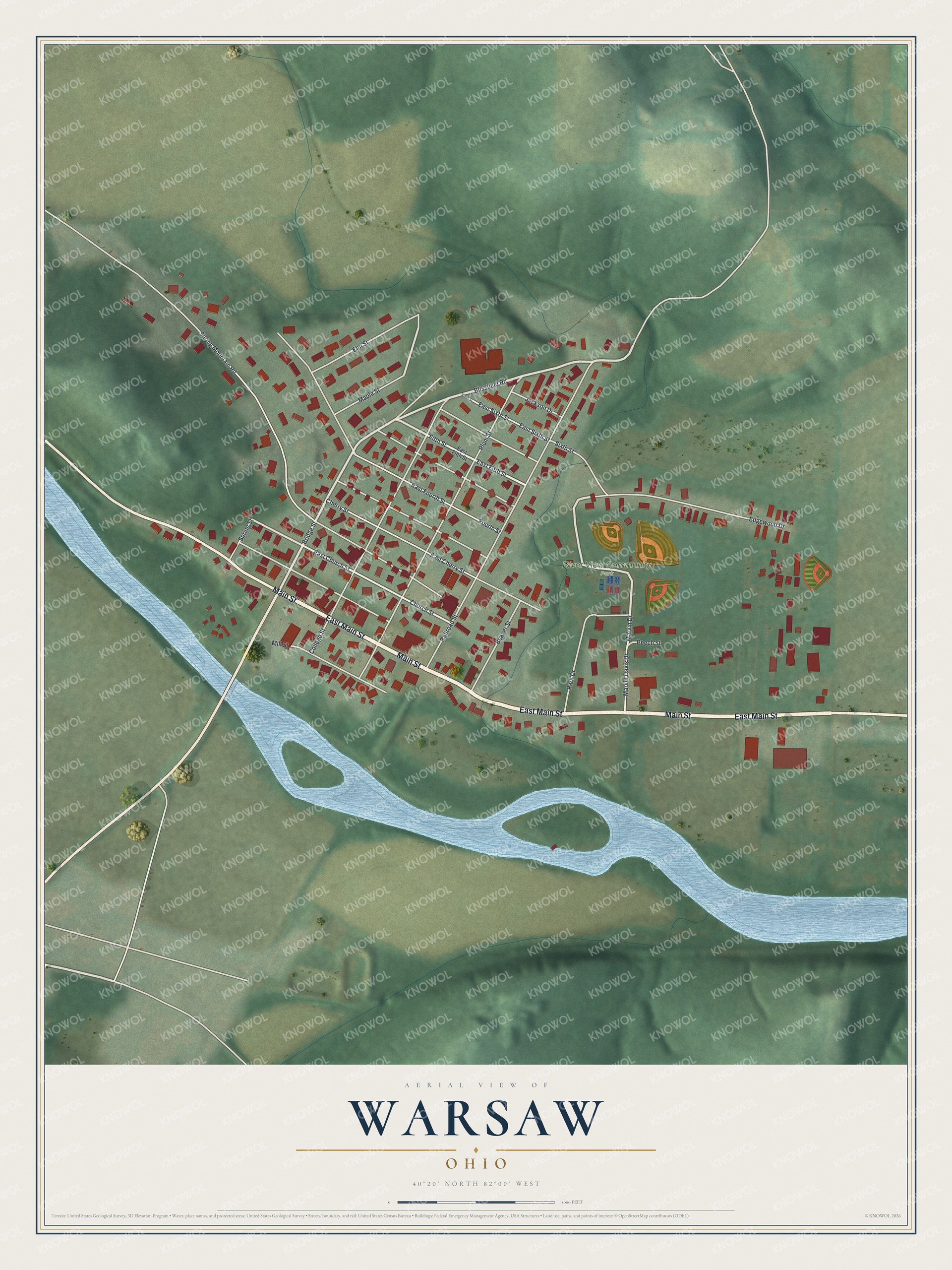 Watermarked full-map preview of Warsaw, Ohio