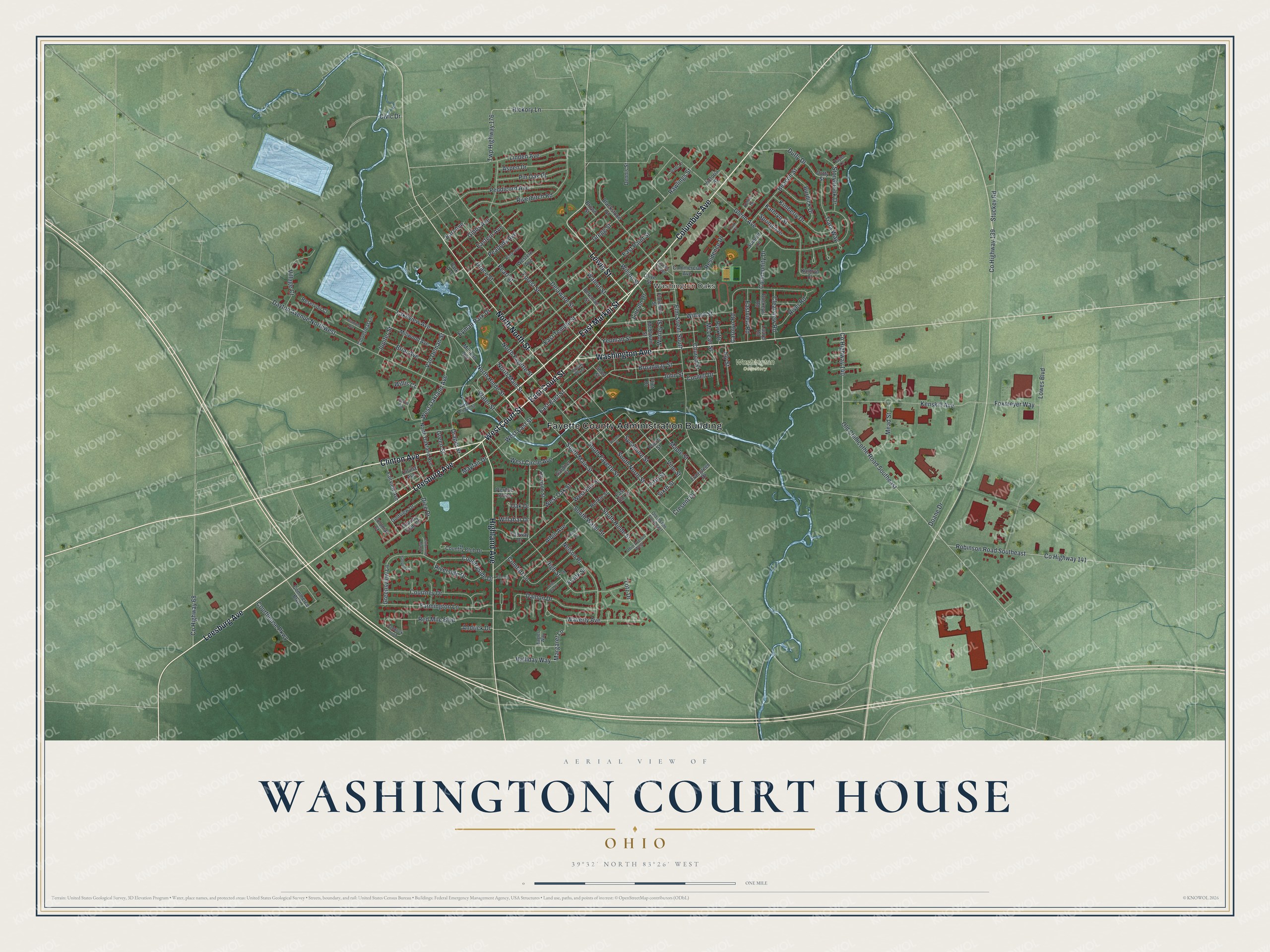 Watermarked full-map preview of Washington Court House, Ohio