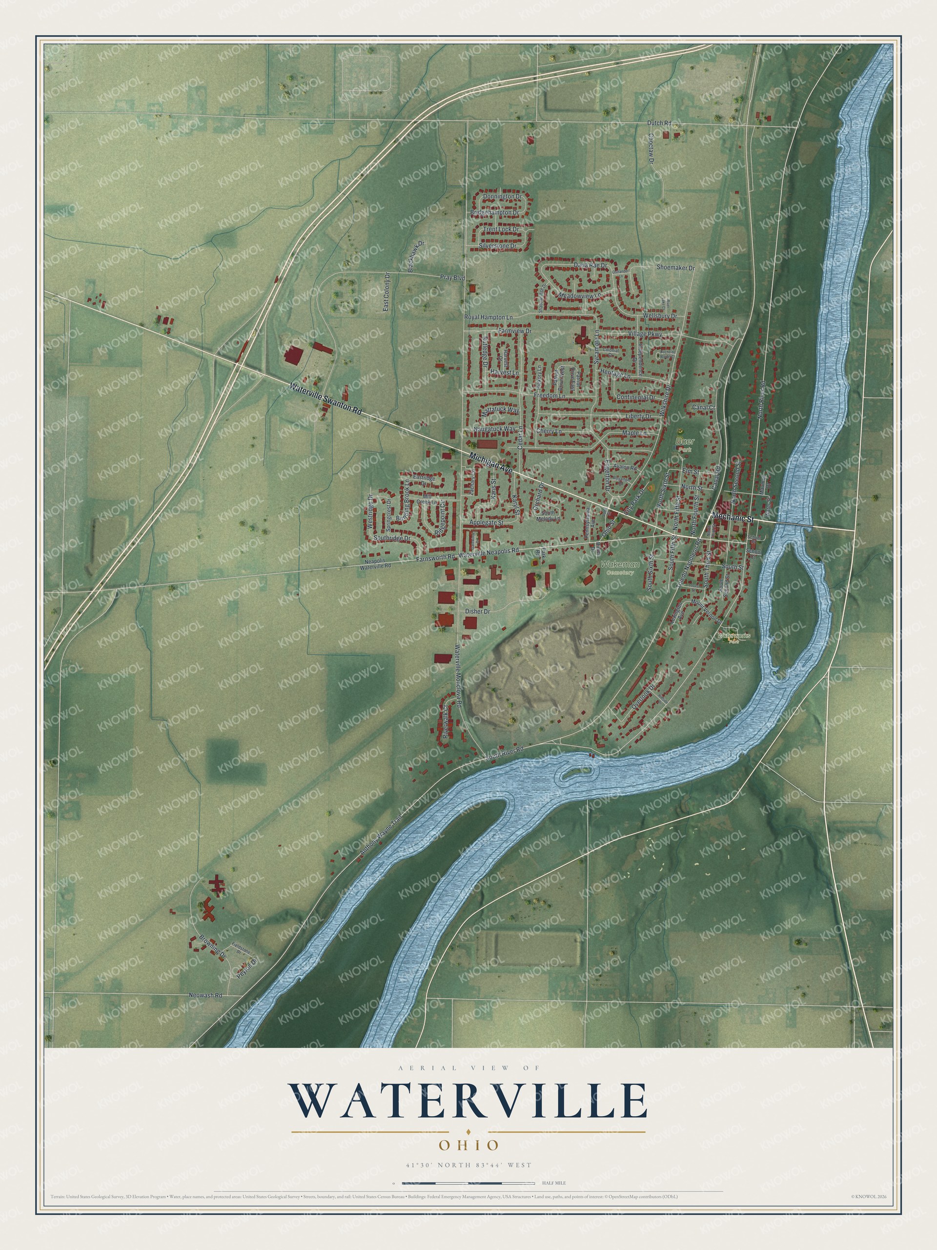 Watermarked full-map preview of Waterville, Ohio
