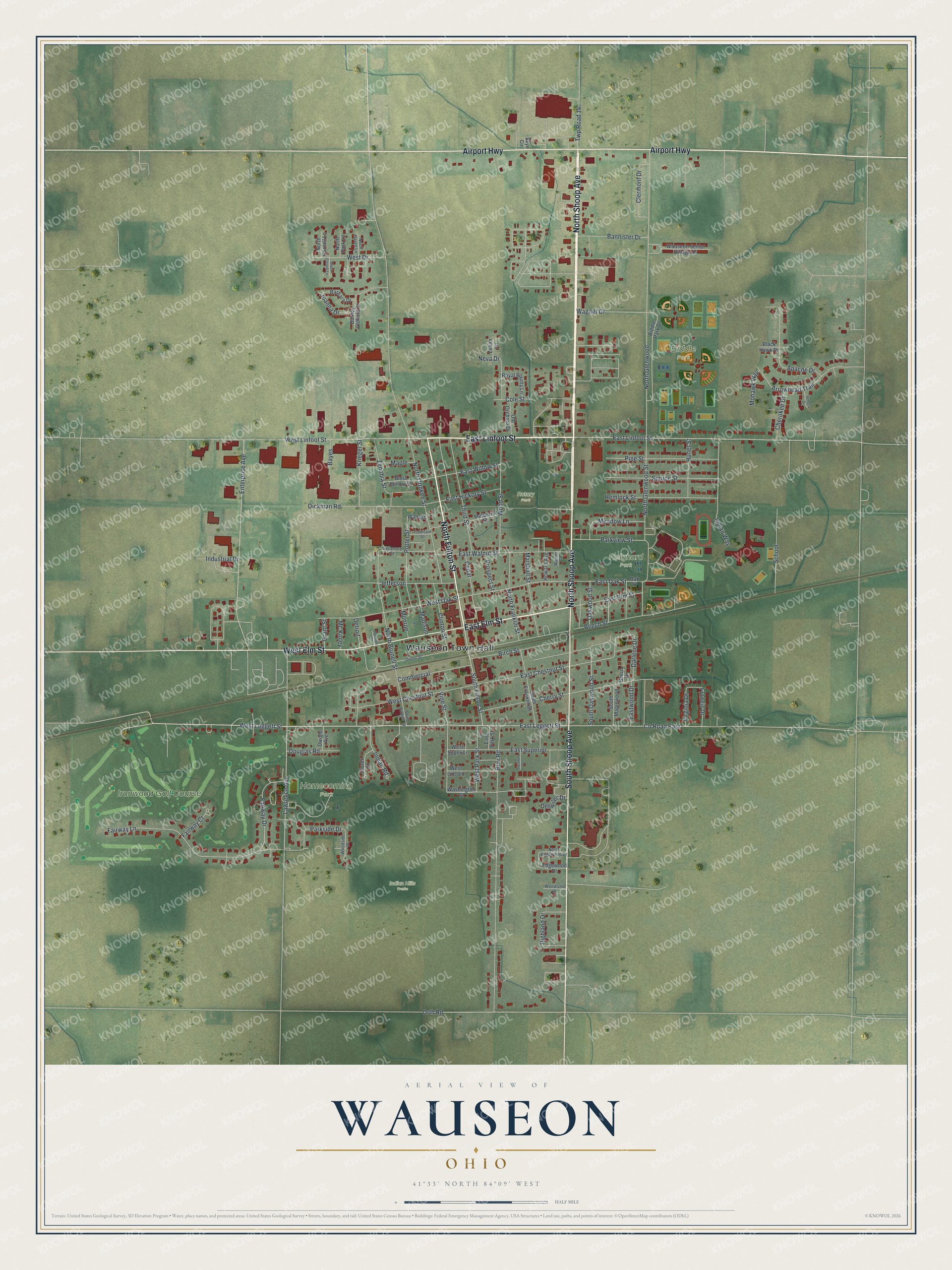 Watermarked full-map preview of Wauseon, Ohio