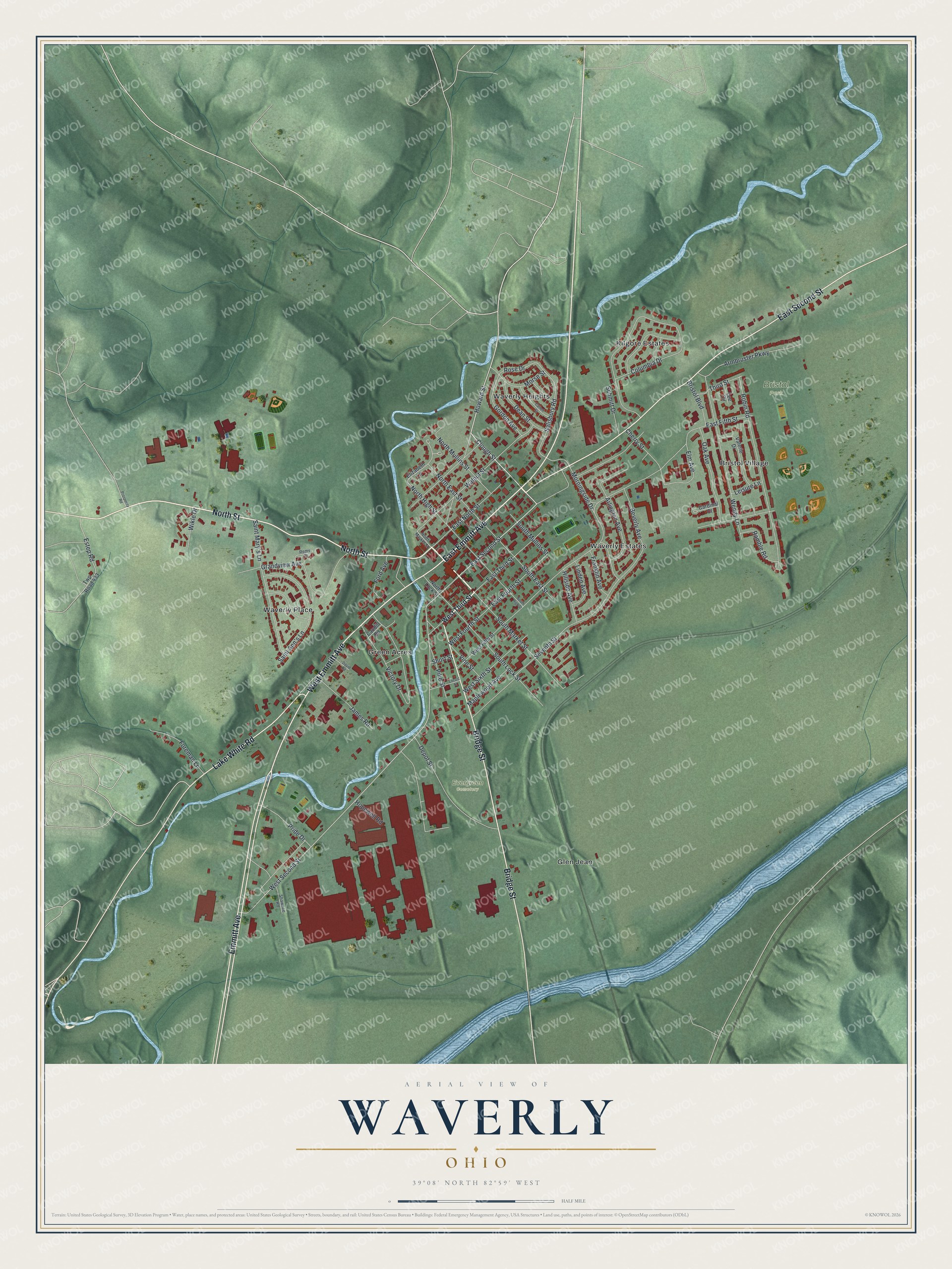 Watermarked full-map preview of Waverly, Ohio