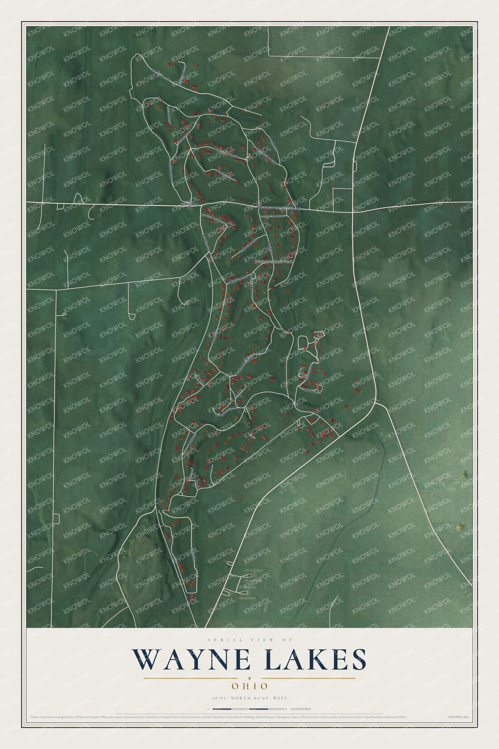 Watermarked full-map preview of Wayne Lakes, Ohio
